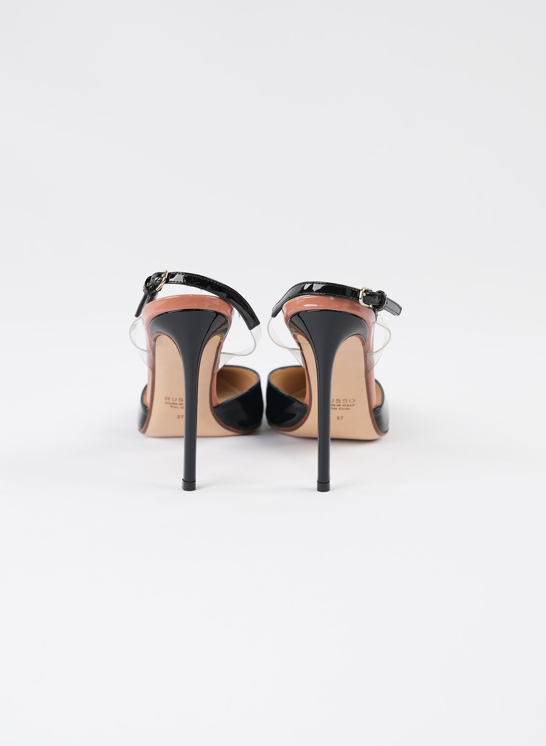 Francesco Russo Black Patent Leather Slingback Pumps
