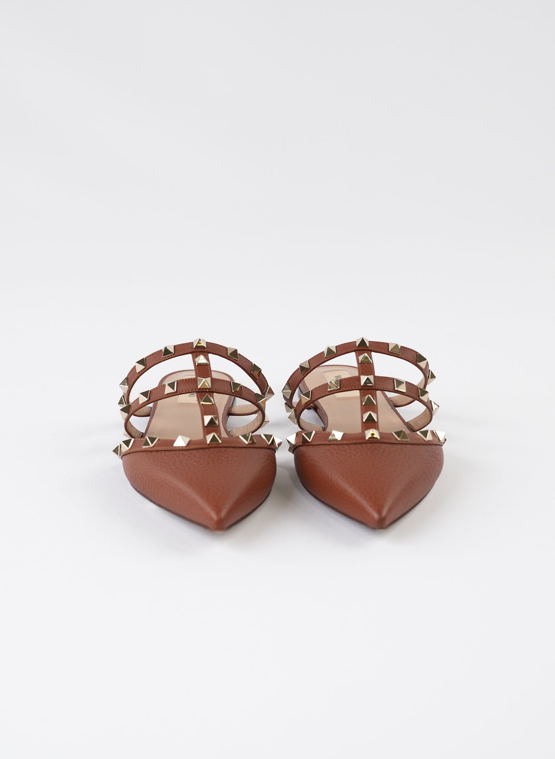 Valentino Garavani Pebbled Calfskin Rockstud Flat Cage Mules