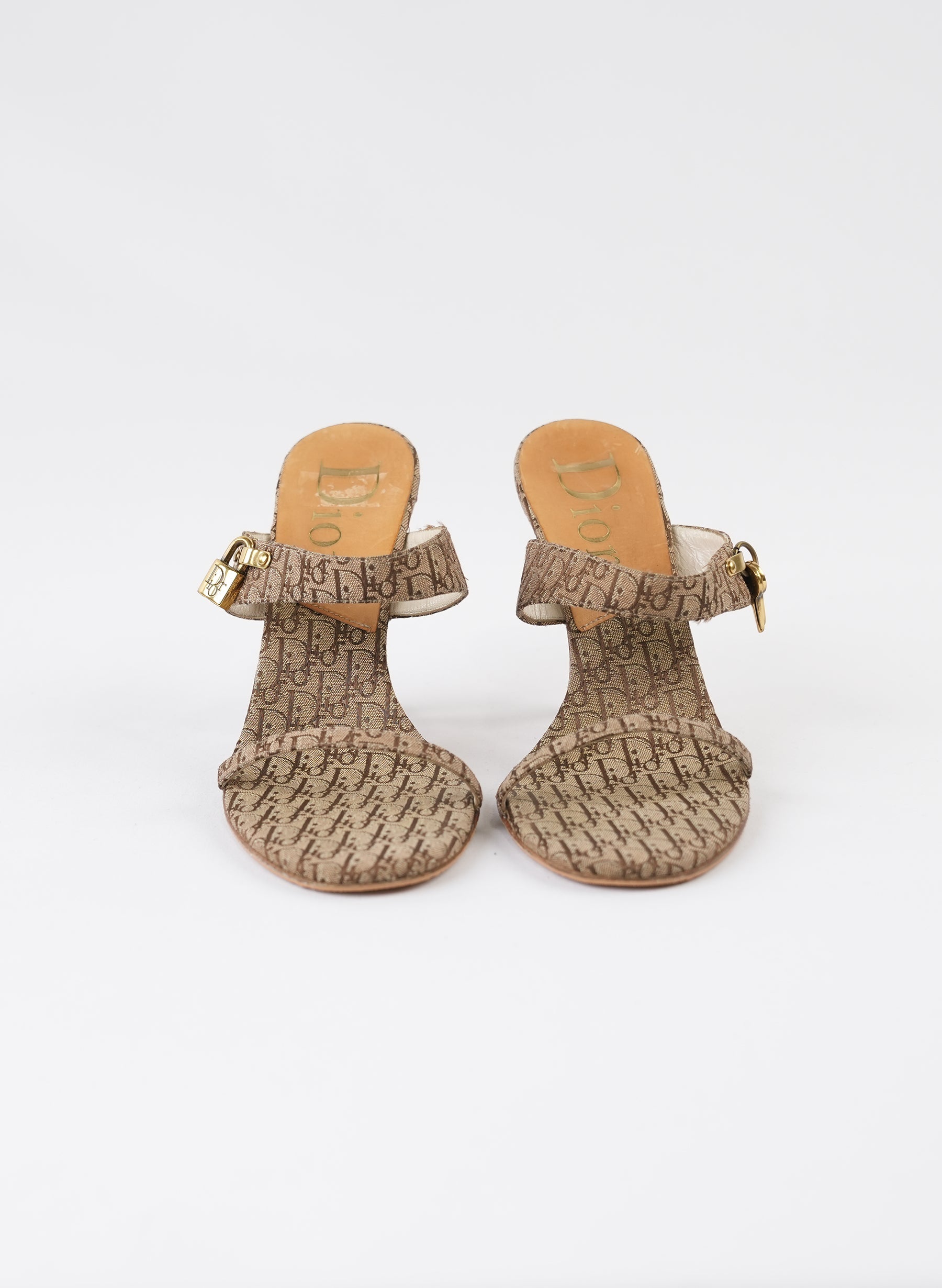 Christian Dior Iconic Brown Trotter Monogram Lock Key Heels