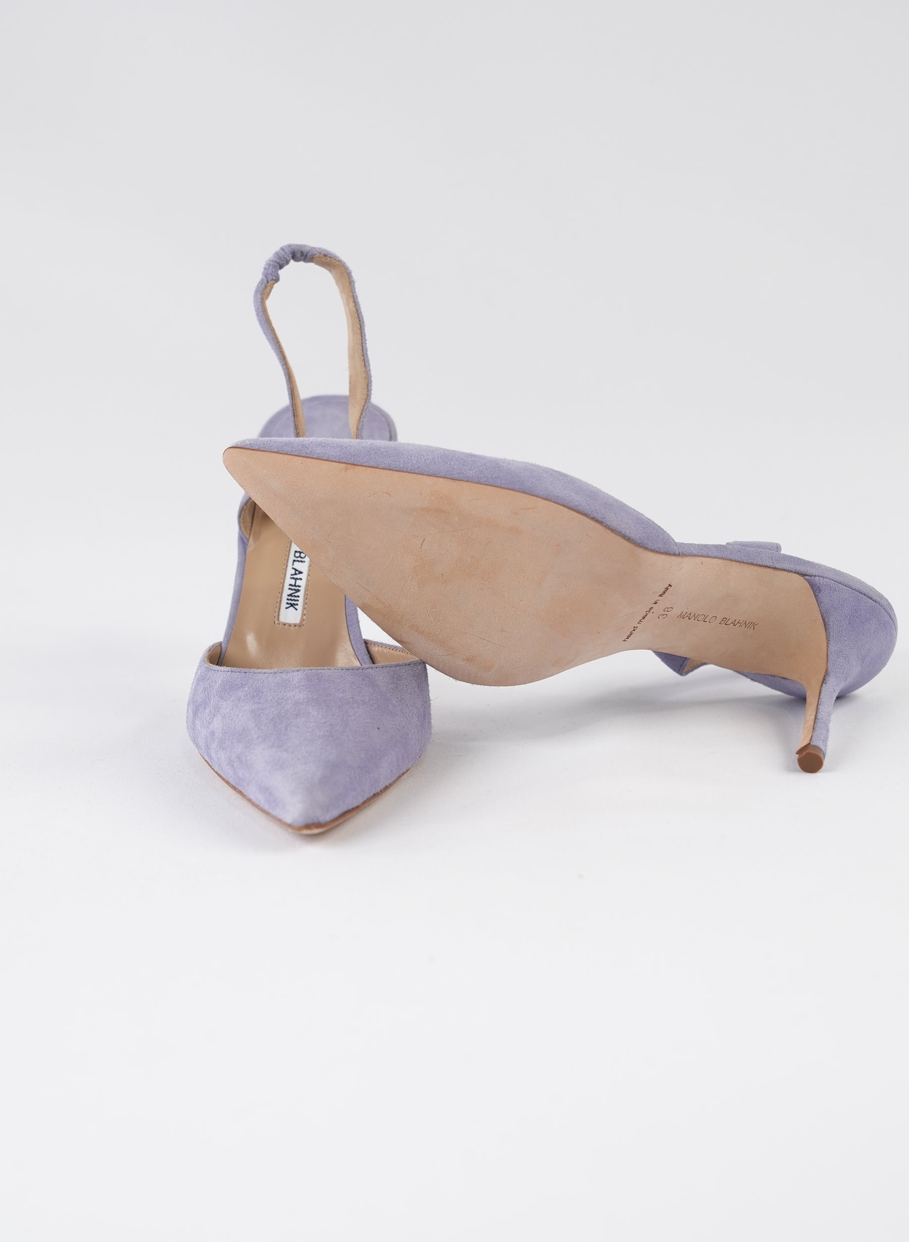 Escarpins à bride arrière en daim violet Manolo Blahnik
