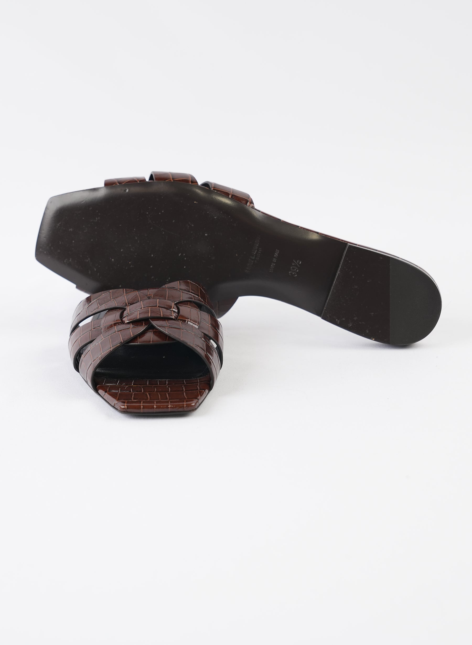 Sandales à enfiler Saint Laurent Tribute en cuir façon croco