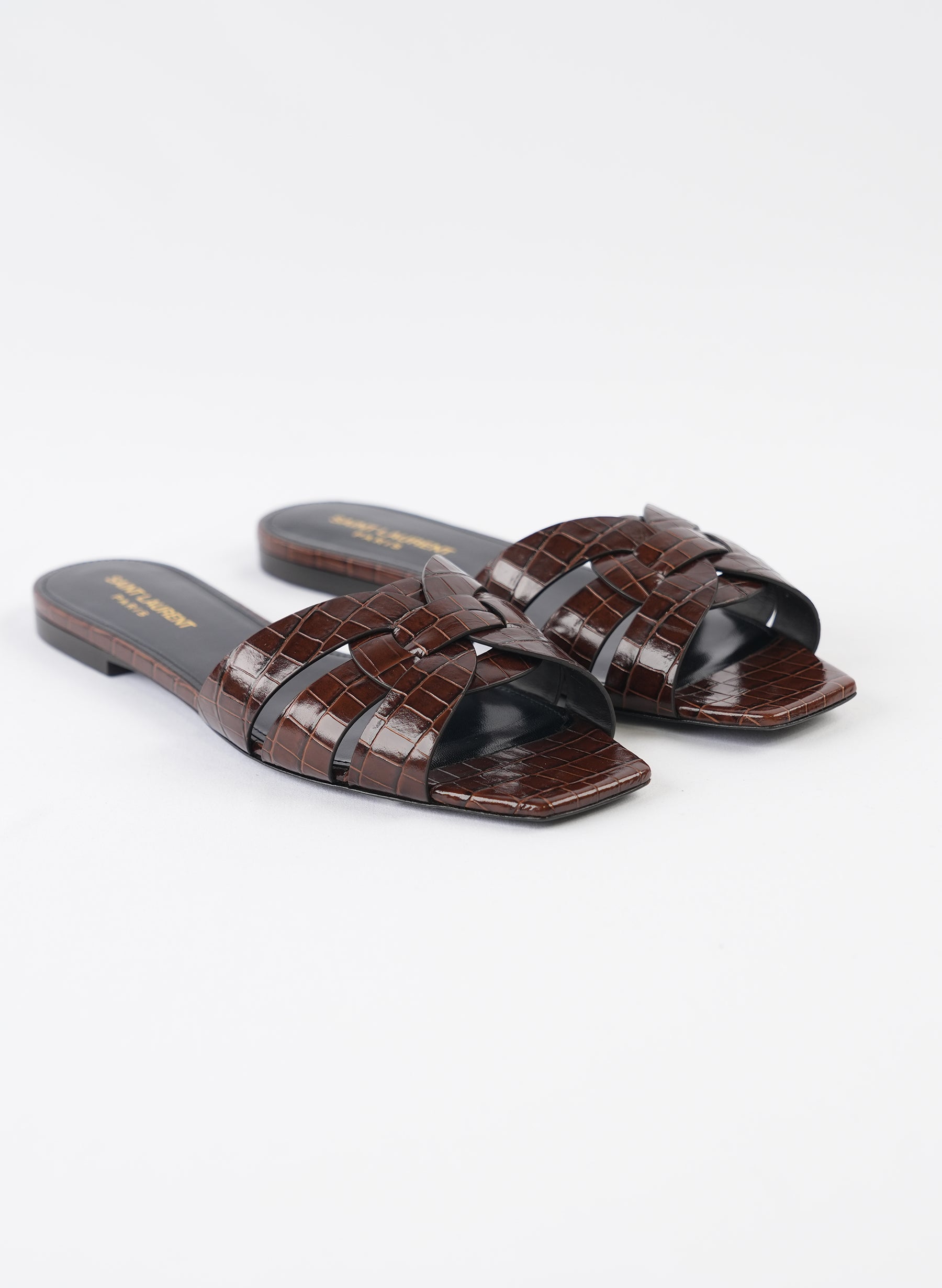 Sandales à enfiler Saint Laurent Tribute en cuir façon croco