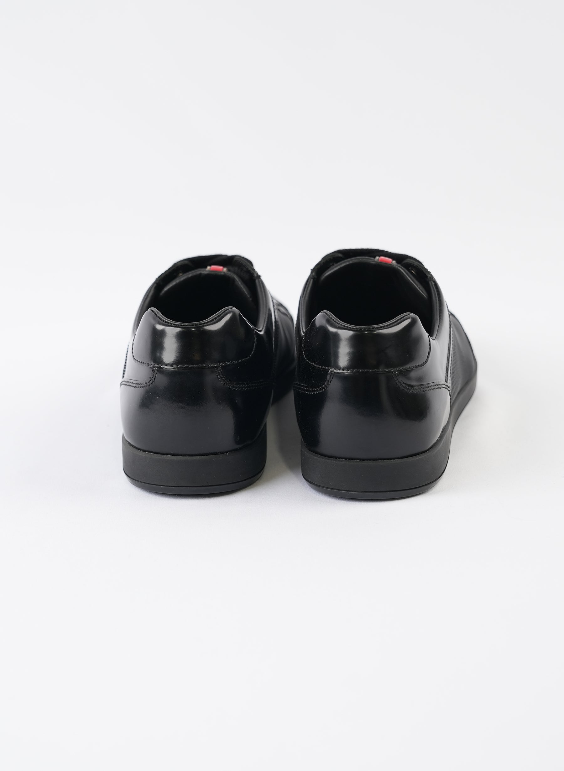 Prada Line Rossa Low Top Black Leather Sneakers