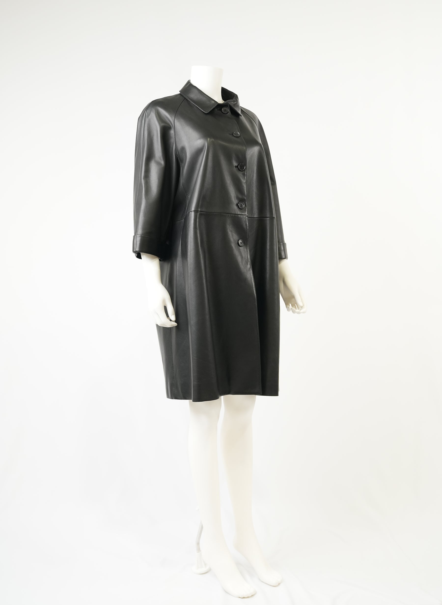 Veste en cuir noir à manches mi-longues Prada