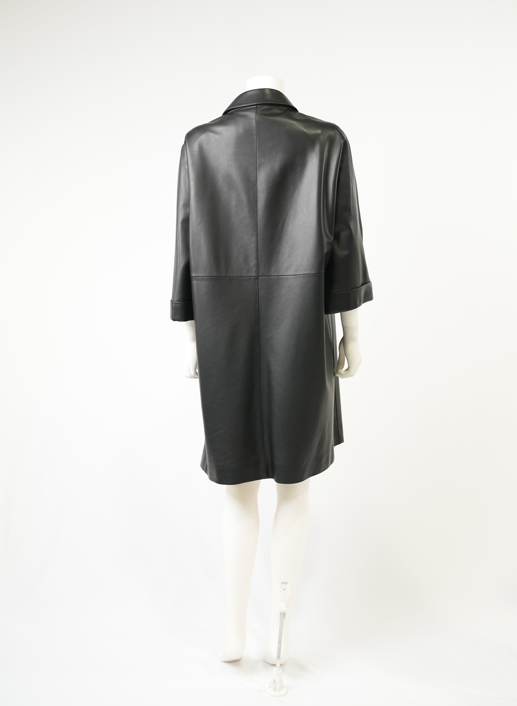 Veste en cuir noir à manches mi-longues Prada