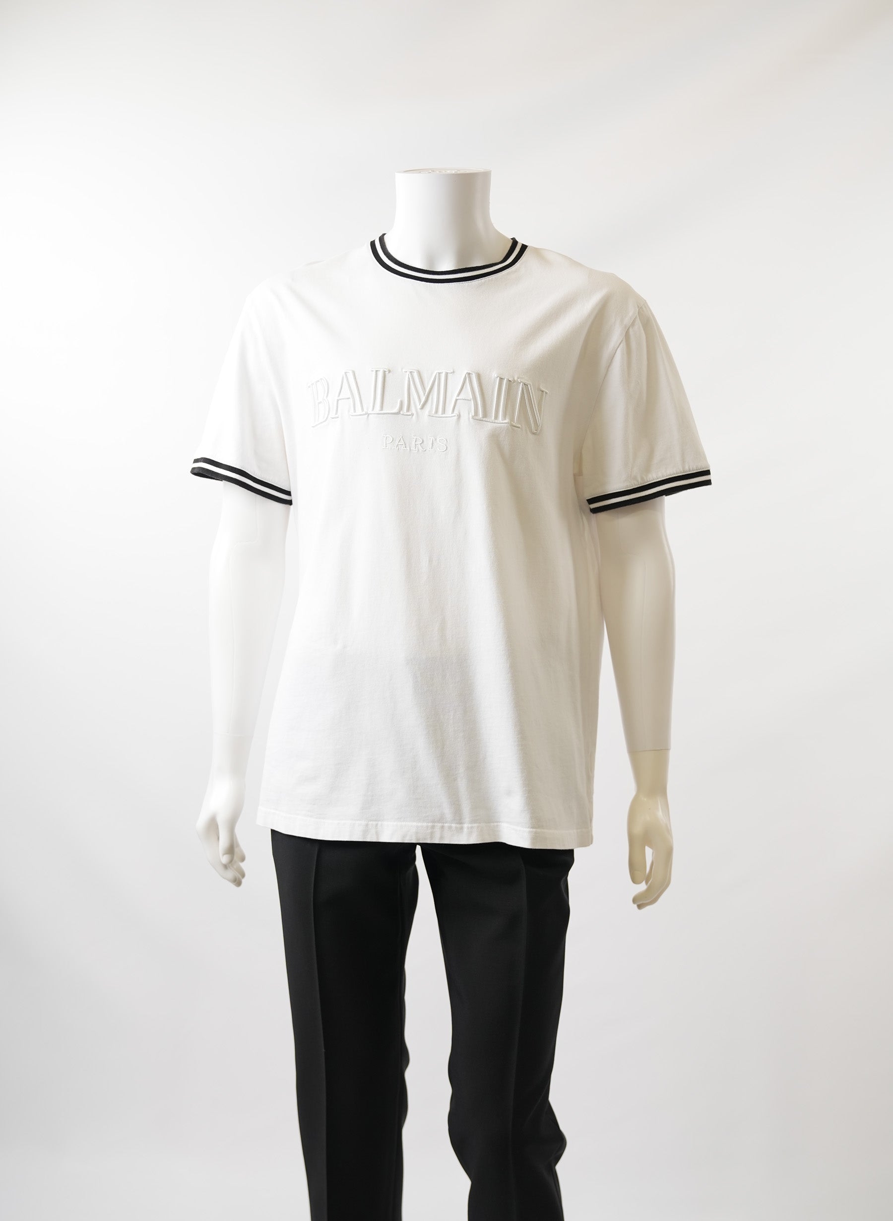 T-shirt Balmain blanc à logo et col rayé