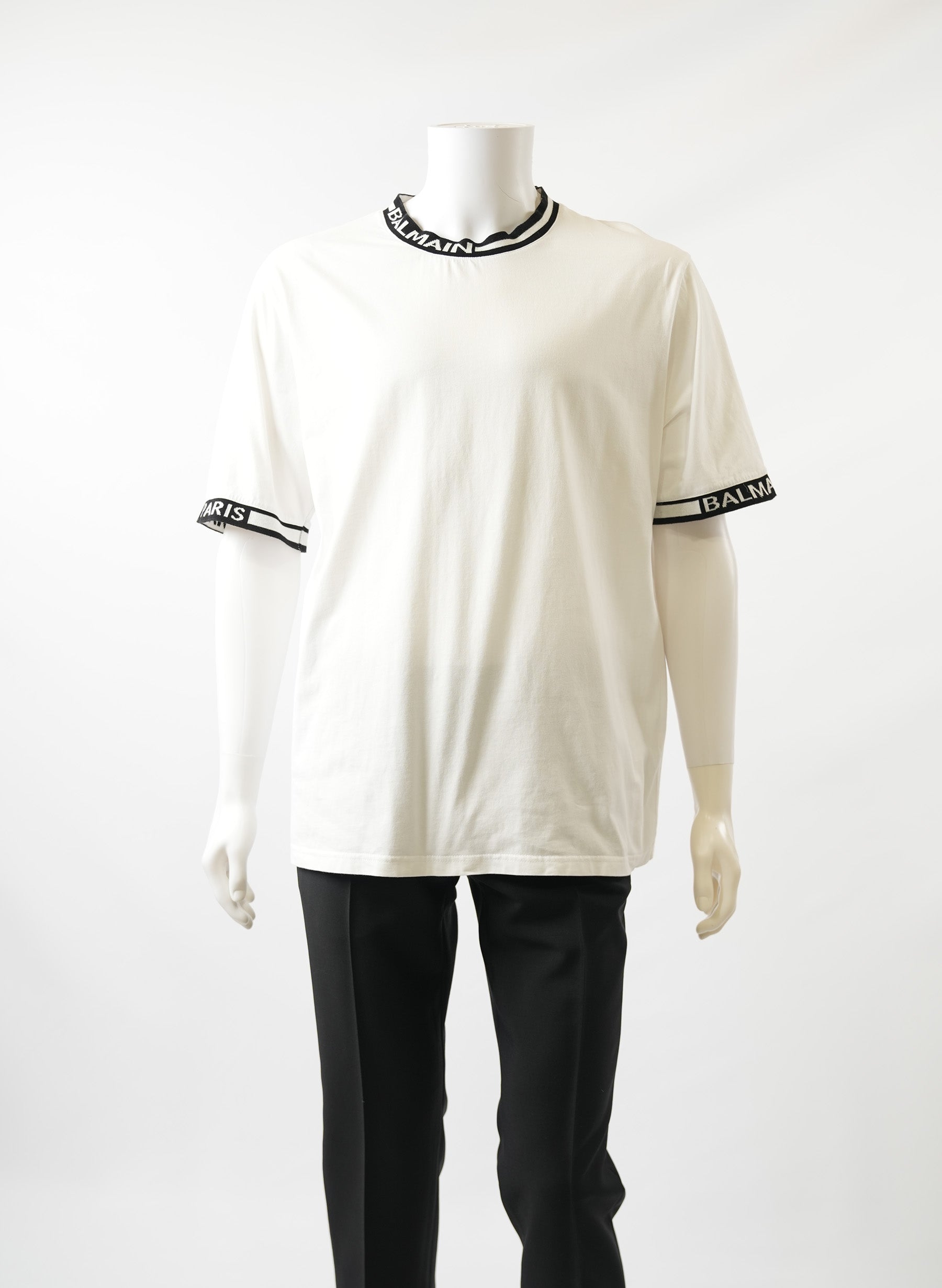 T-shirt blanc à col imprimé Balmain
