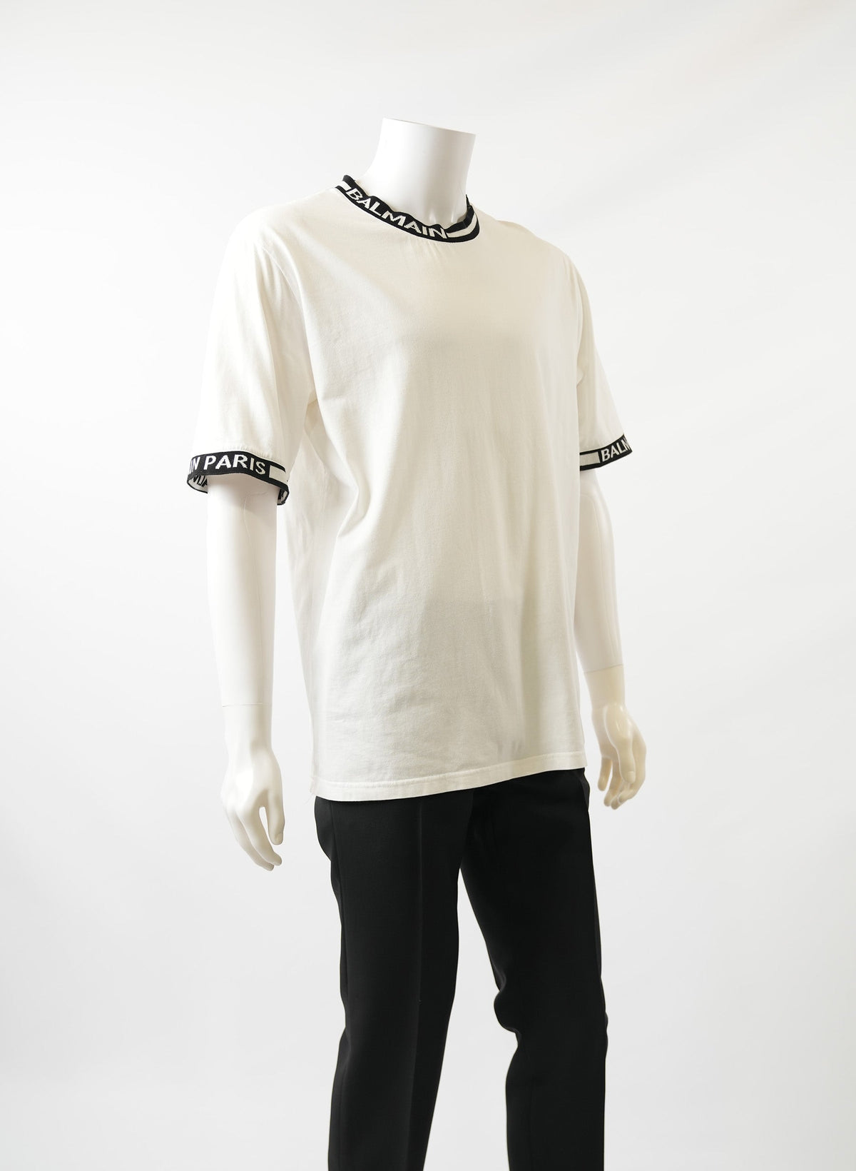 T-shirt blanc à col imprimé Balmain