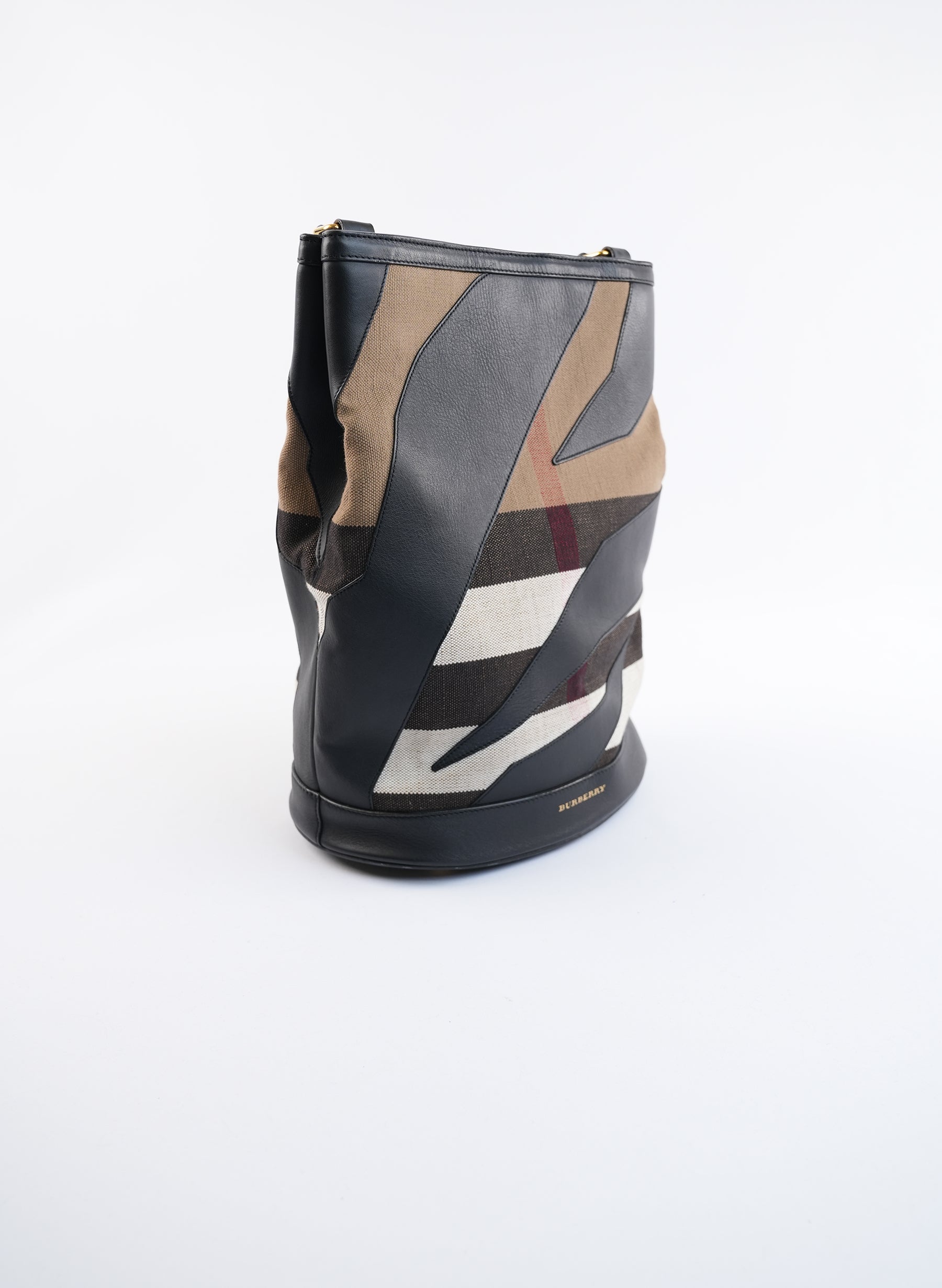 Sac seau Burberry en toile à carreaux et cuir