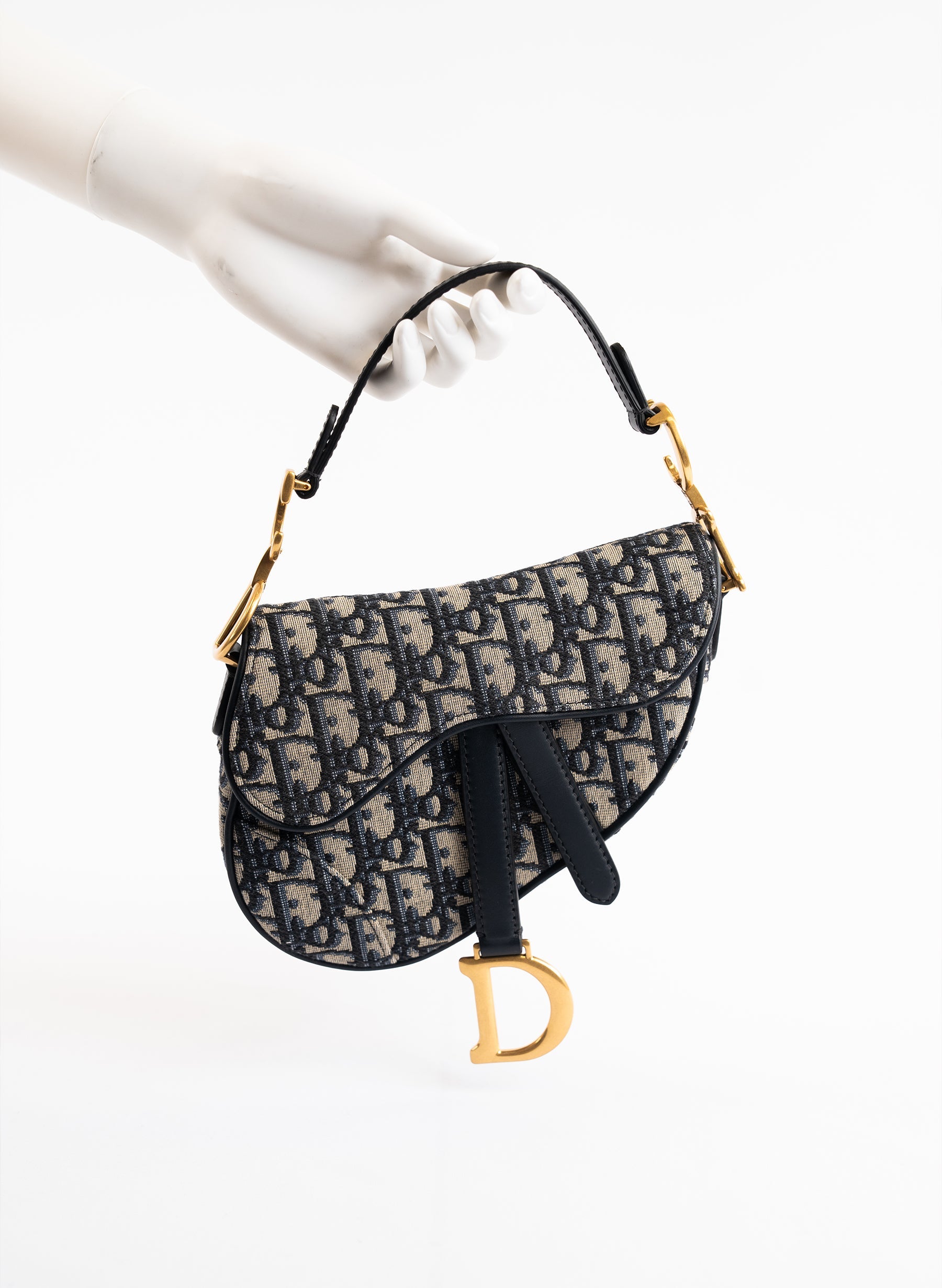 Sac à main Christian Dior mini Saddle en toile oblique bleu marine