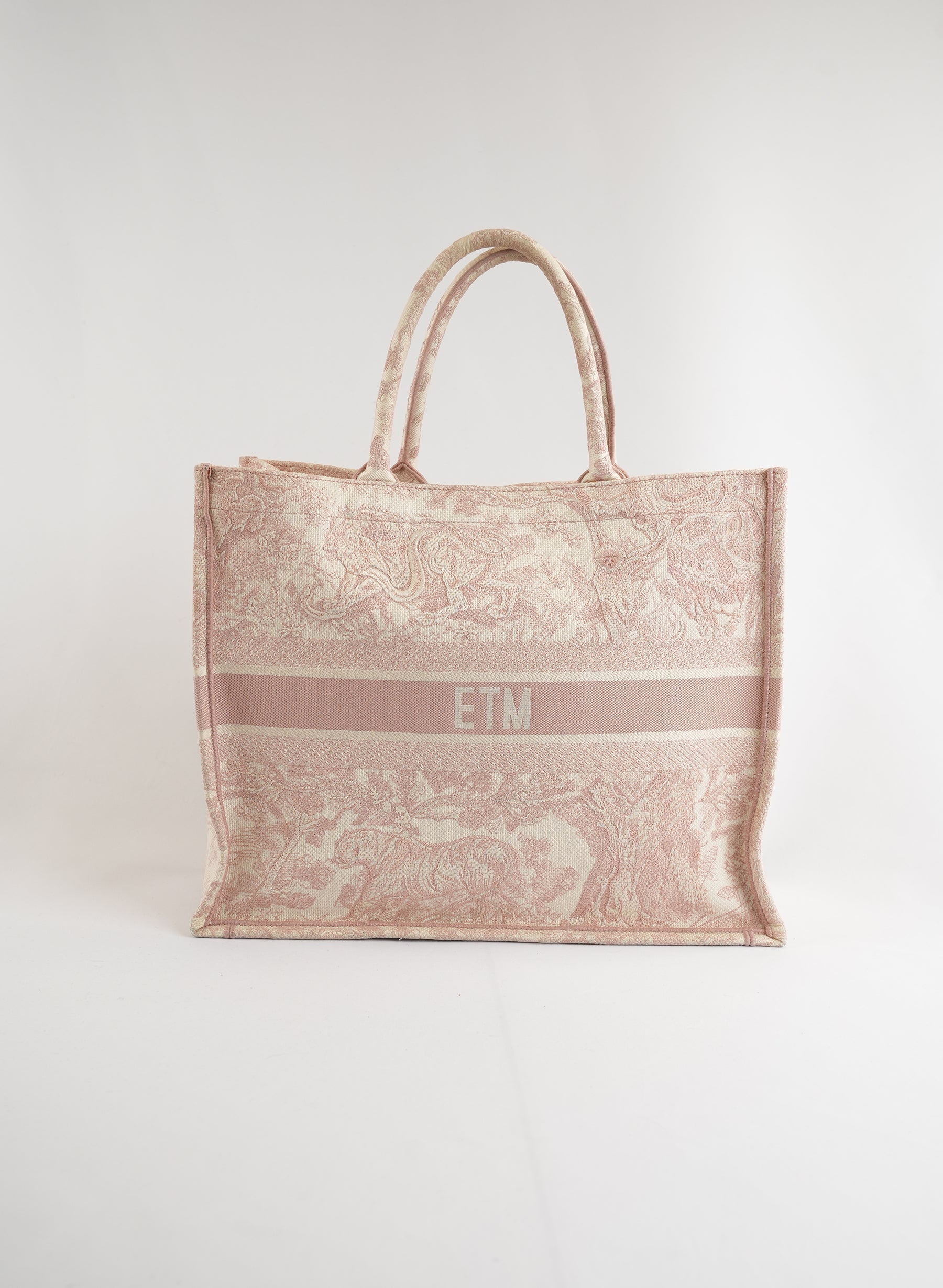 Christian Dior Pink Embroidered Toile De Jouy Book Tote Bag