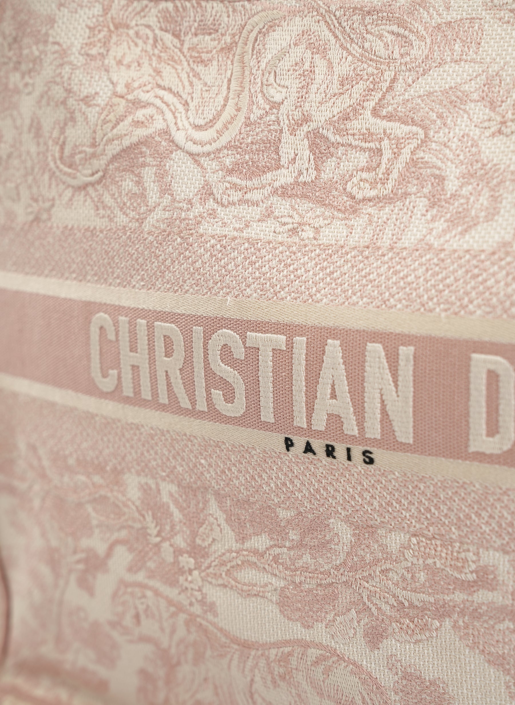 Christian Dior Pink Embroidered Toile De Jouy Book Tote Bag