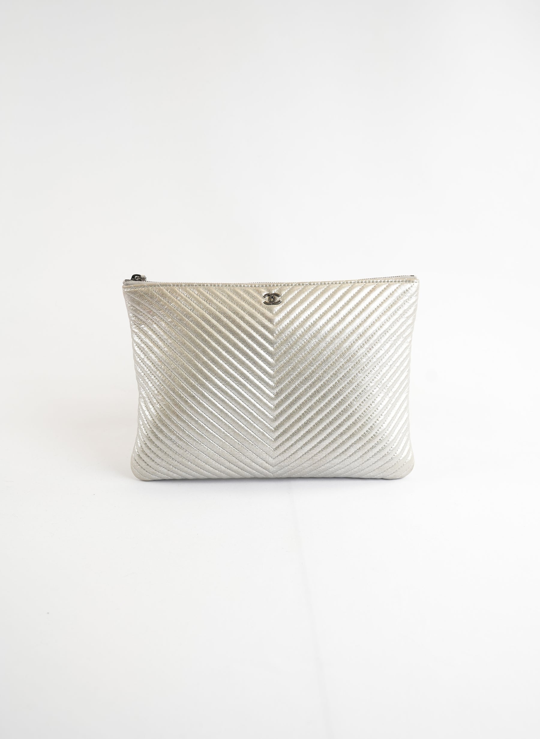 Chanel Metallic Caviar Chevron Quilted Cosmetic Case