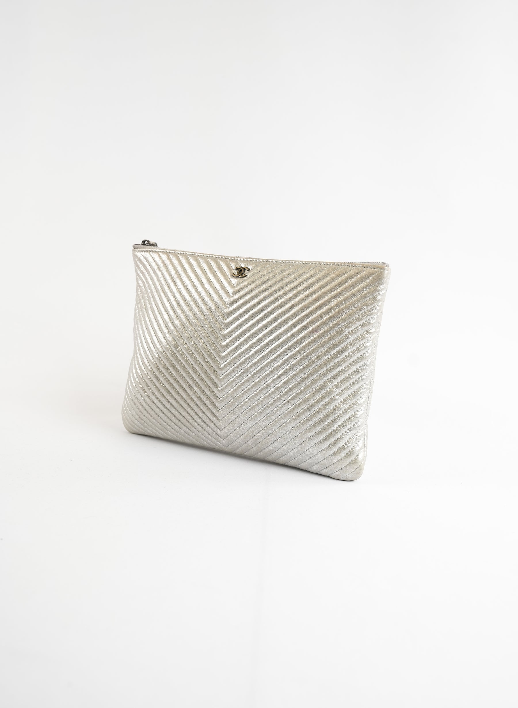 Chanel Metallic Caviar Chevron Quilted Cosmetic Case