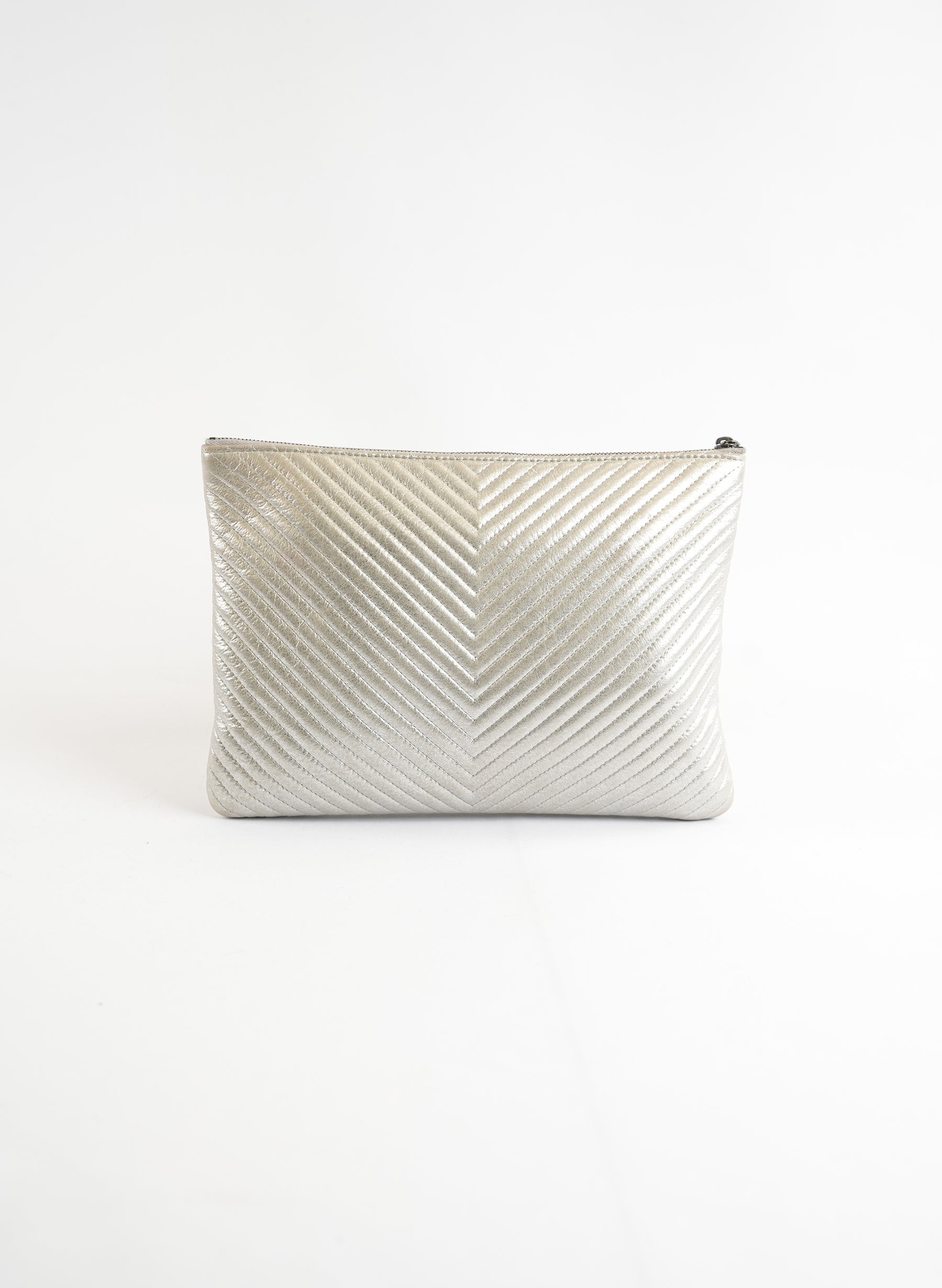 Chanel Metallic Caviar Chevron Quilted Cosmetic Case