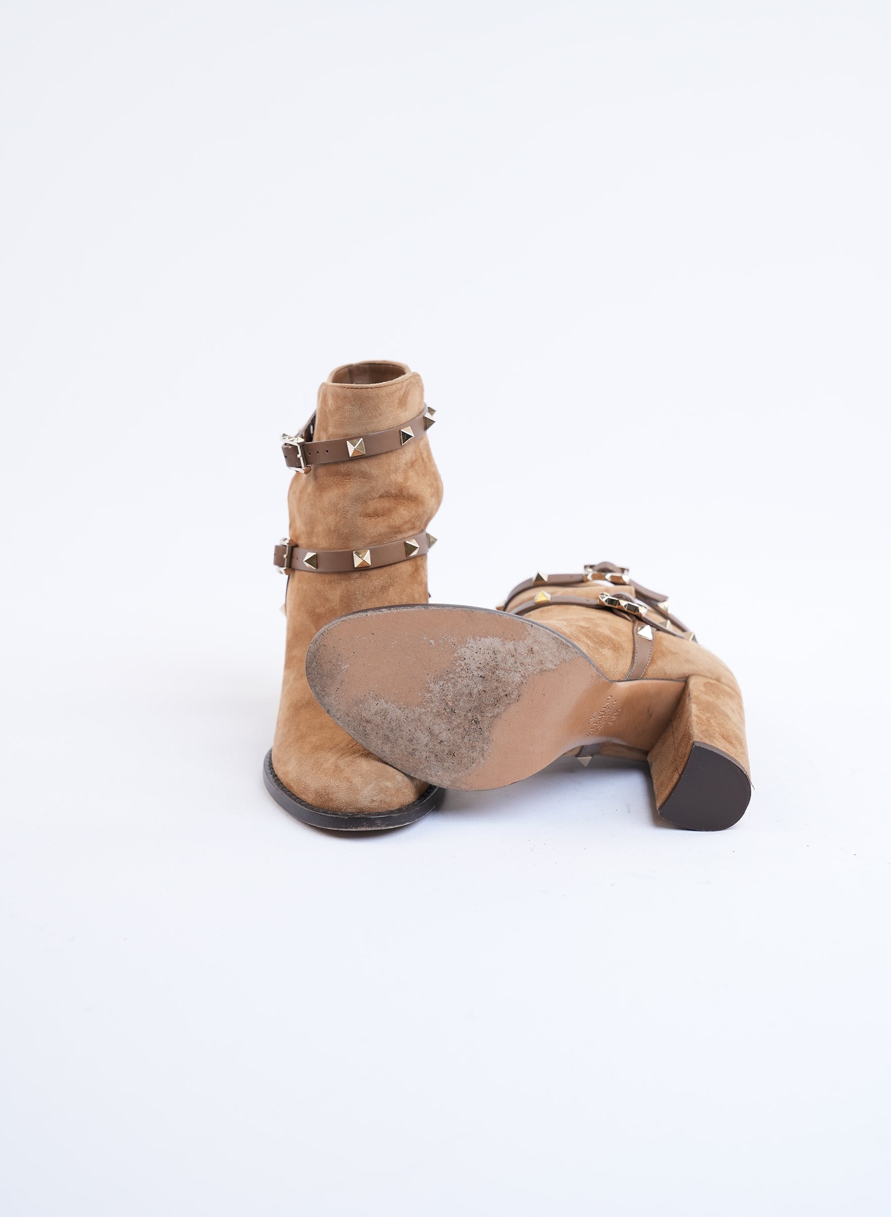Bottes à talons Valentino Rockstud en daim marron