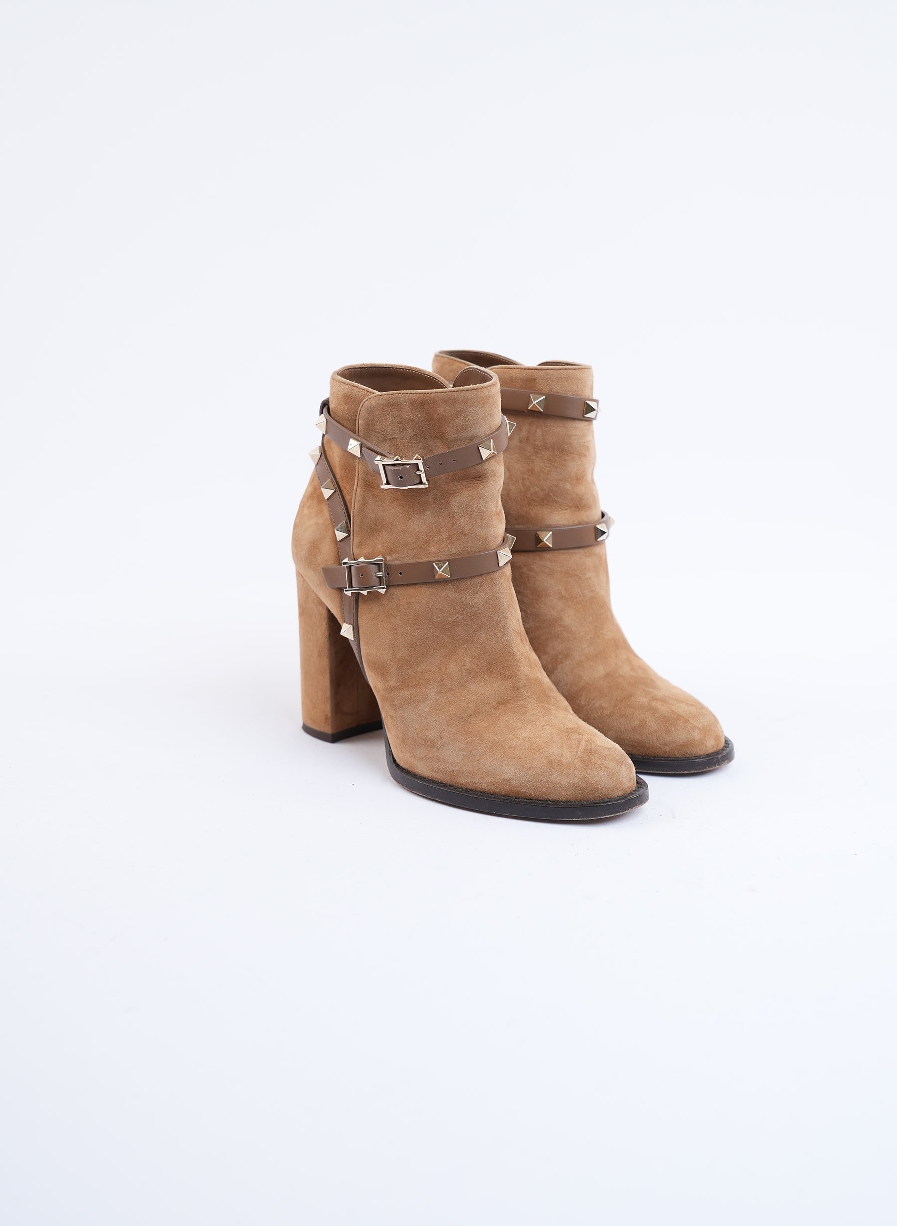 Bottes à talons Valentino Rockstud en daim marron