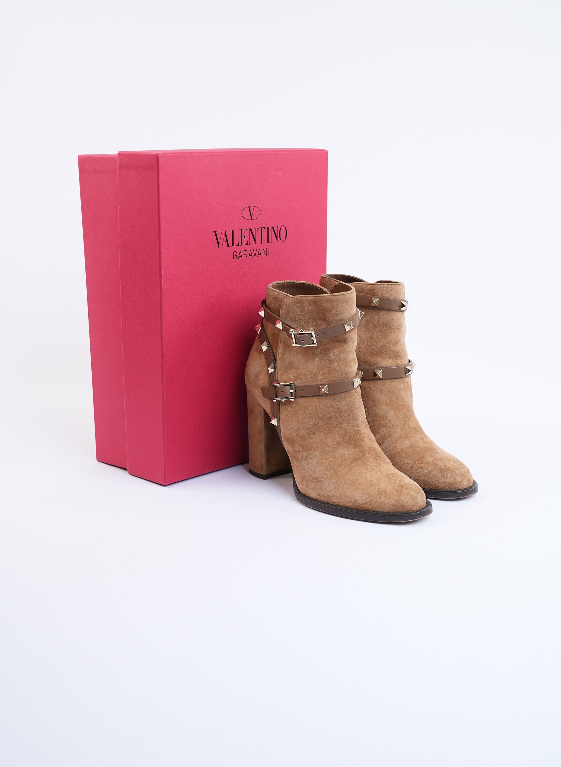 Bottes à talons Valentino Rockstud en daim marron