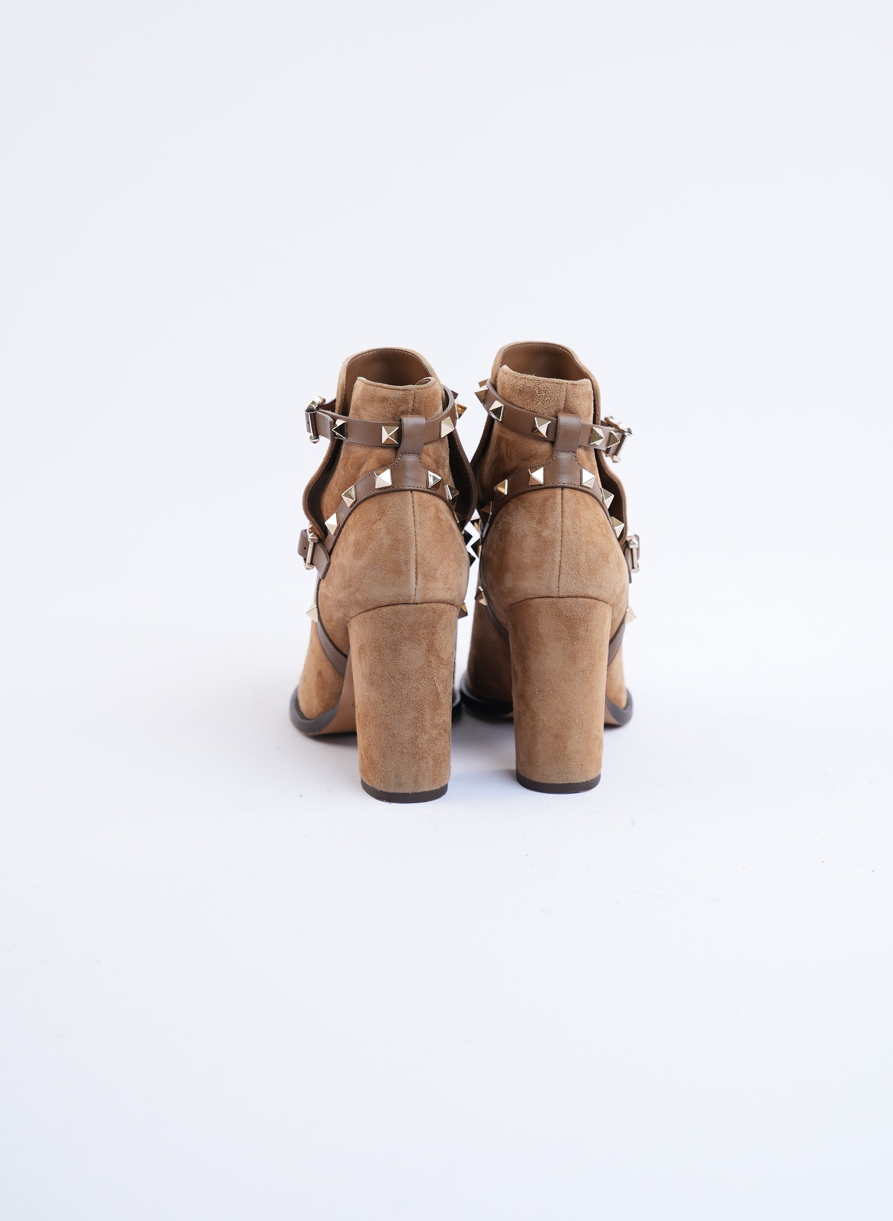 Bottes à talons Valentino Rockstud en daim marron