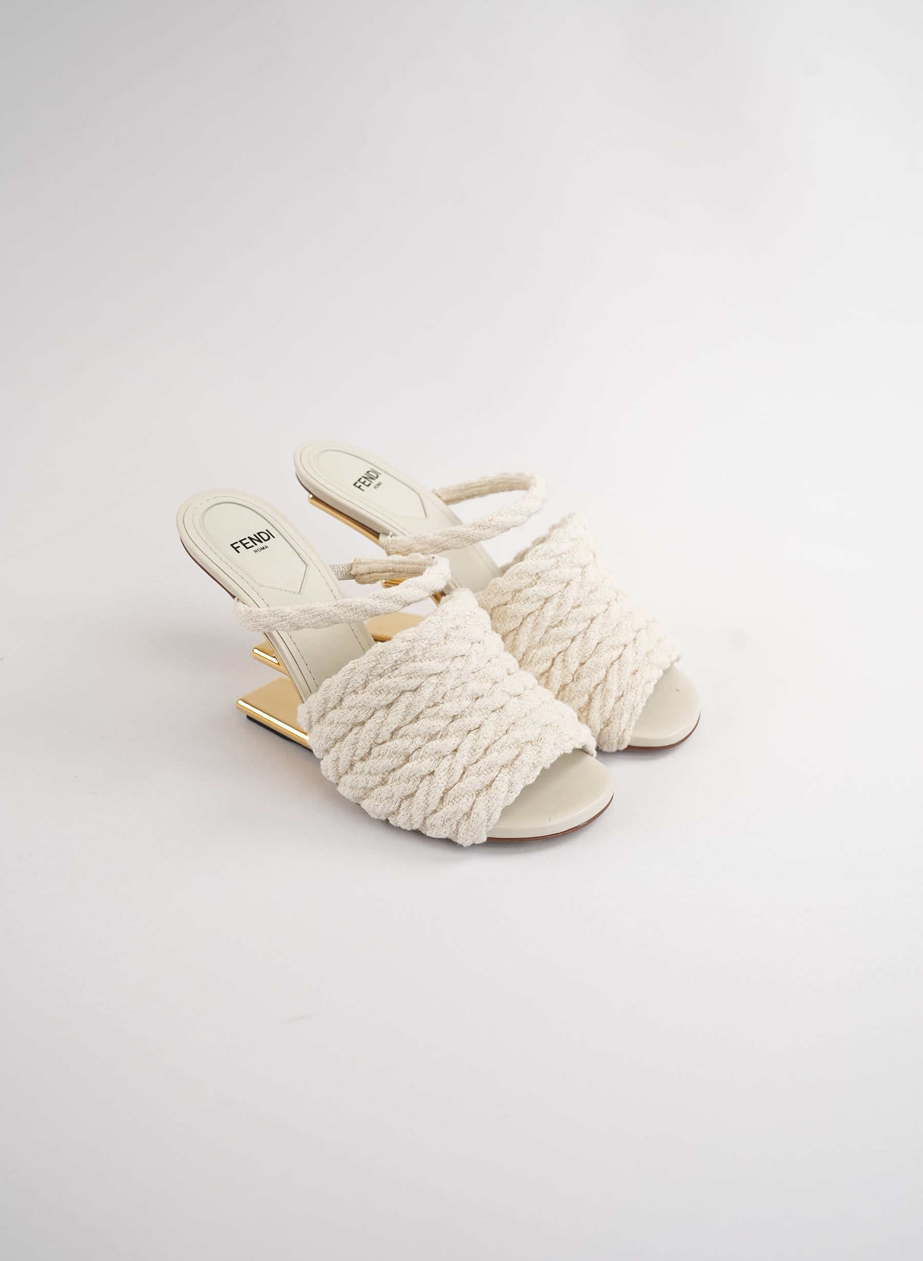 Fendi First Fabric Woven 95mm Slide Sandals