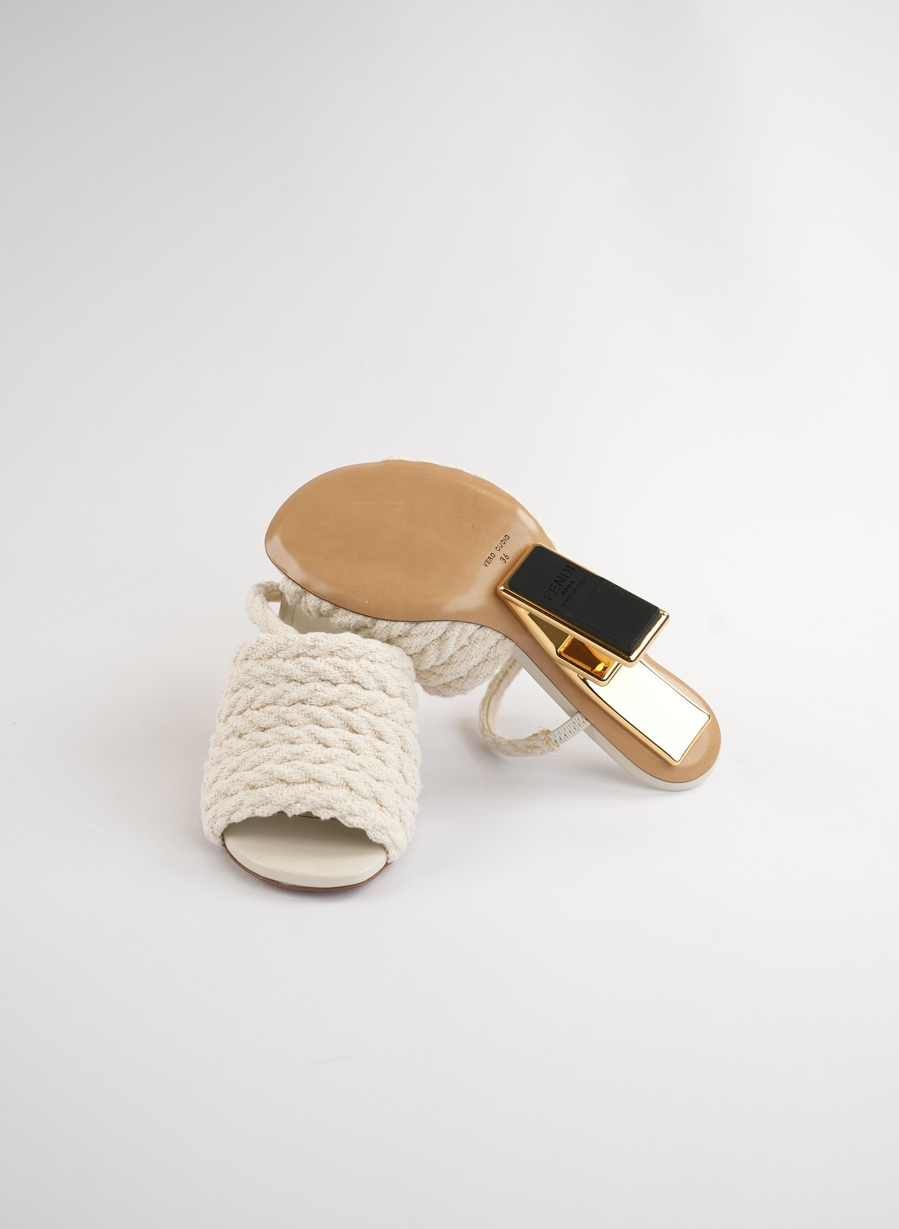 Fendi First Fabric Woven 95mm Slide Sandals