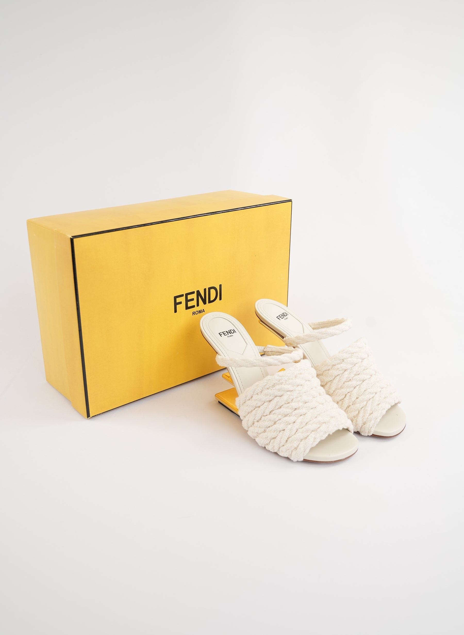 Fendi First Fabric Woven 95mm Slide Sandals