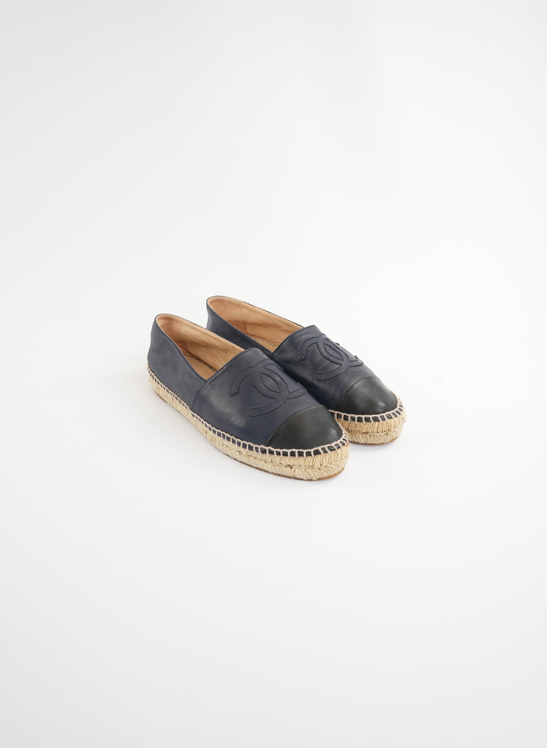 Chanel Interlocking CC Logo Leather Espadrilles