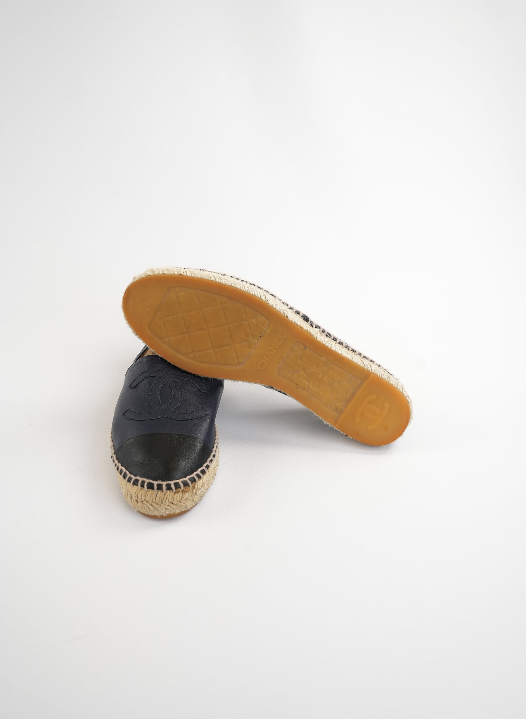Chanel Interlocking CC Logo Leather Espadrilles