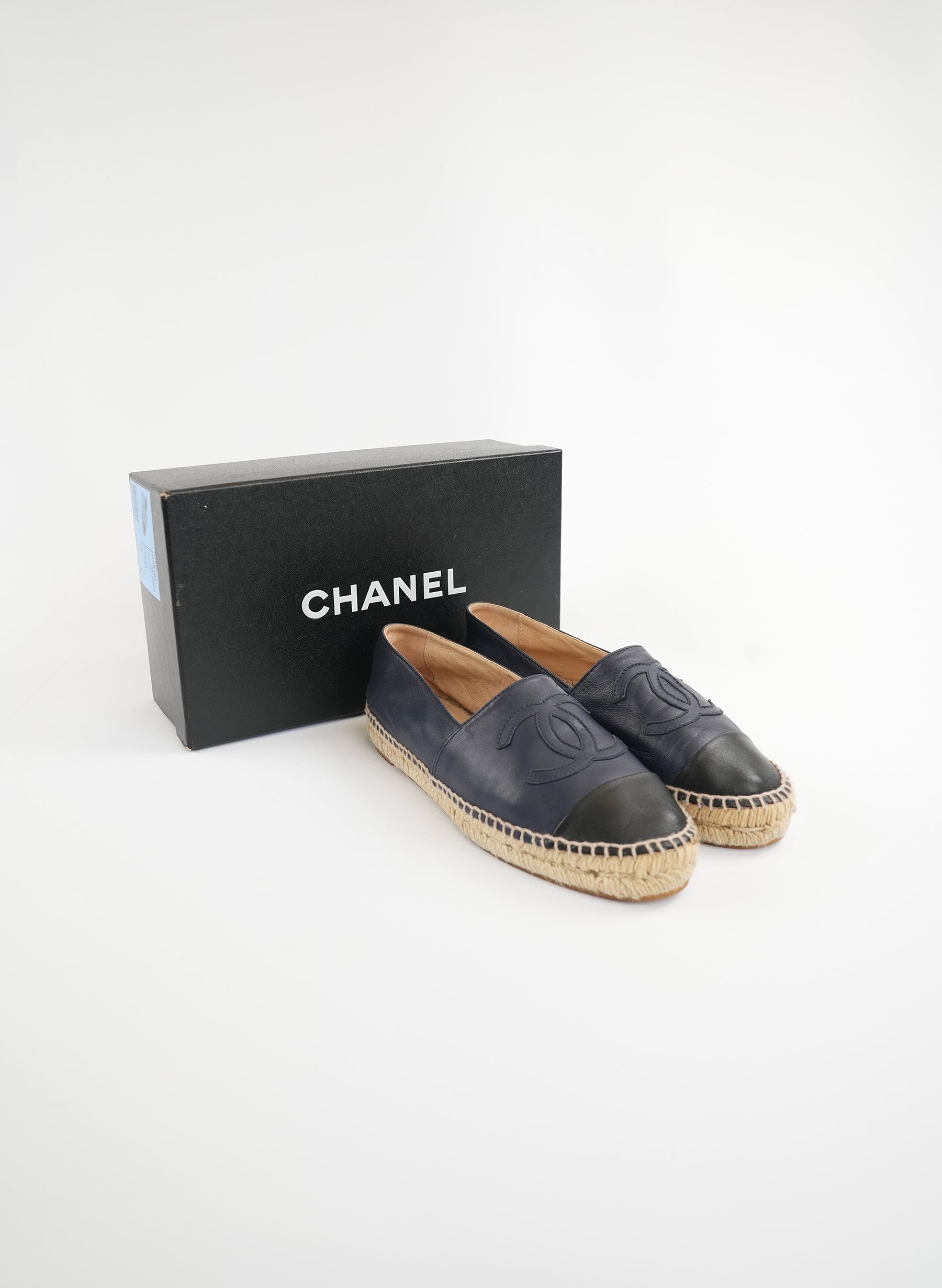 Chanel Interlocking CC Logo Leather Espadrilles