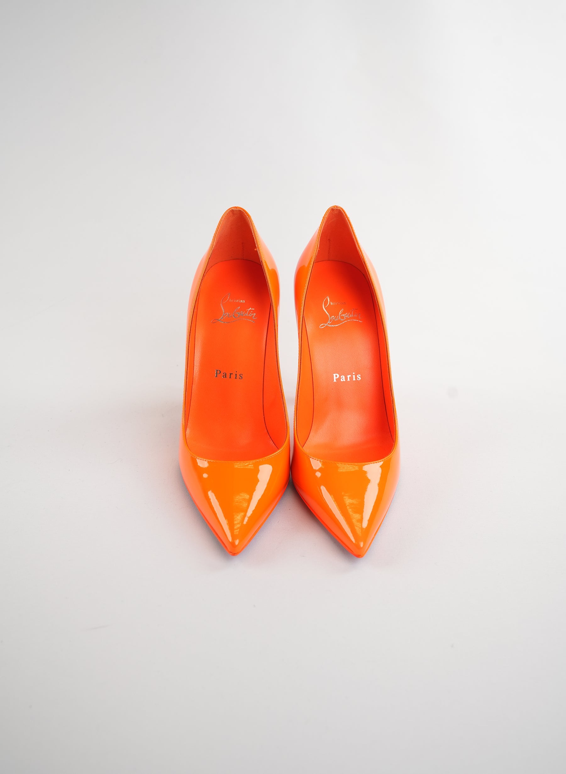 Christian Louboutin Kate 100 Patent Leather Orange Pumps