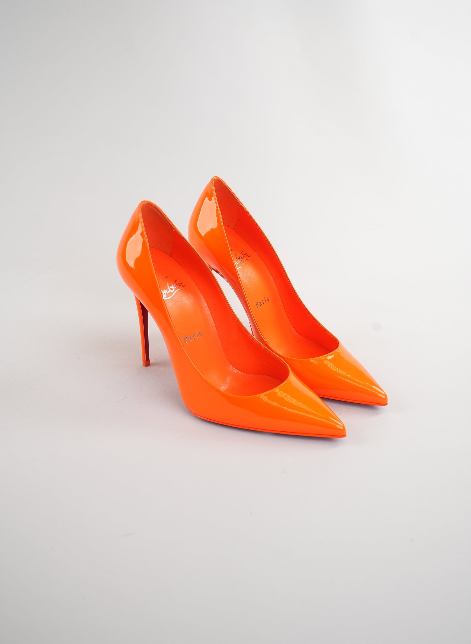 Christian Louboutin Kate 100 Patent Leather Orange Pumps