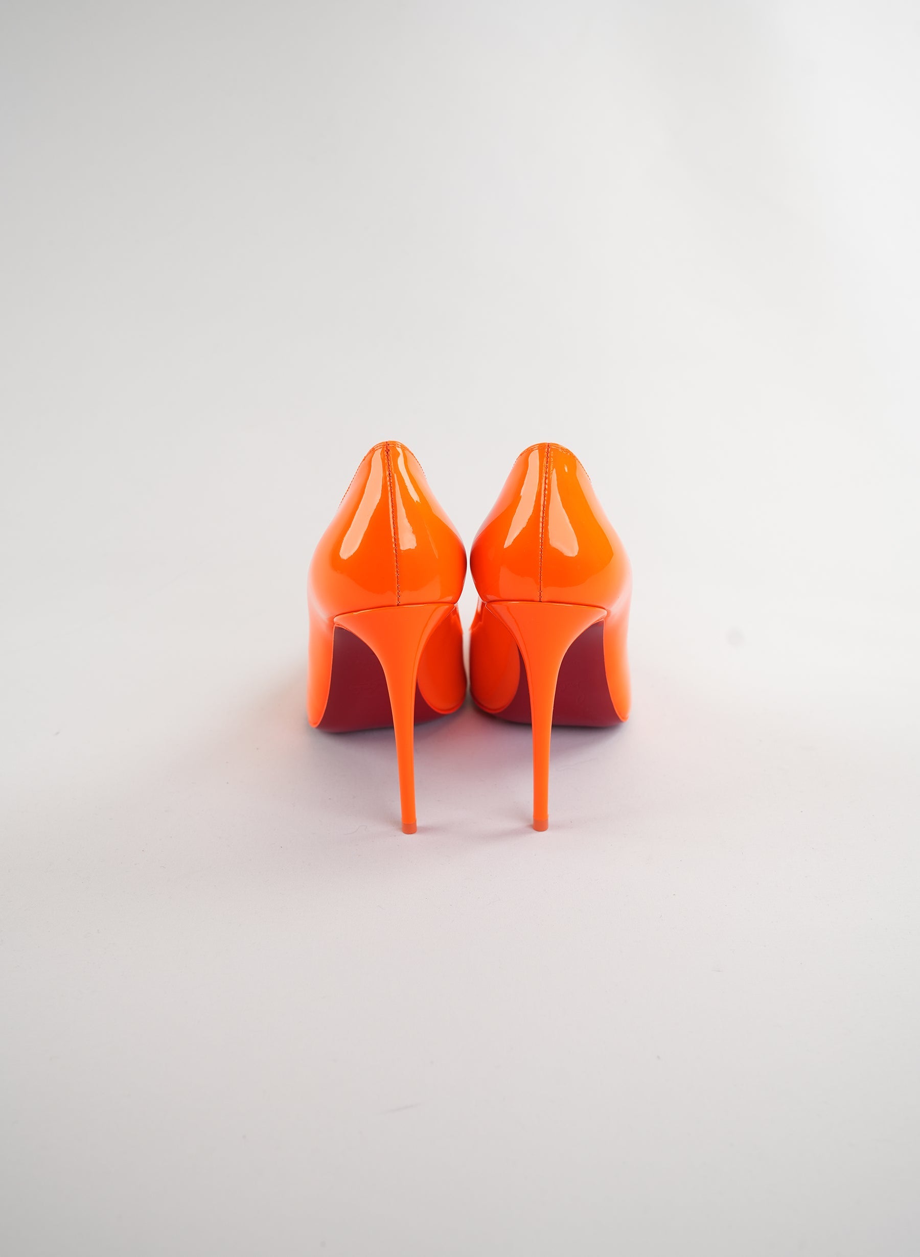 Christian Louboutin Kate 100 Patent Leather Orange Pumps