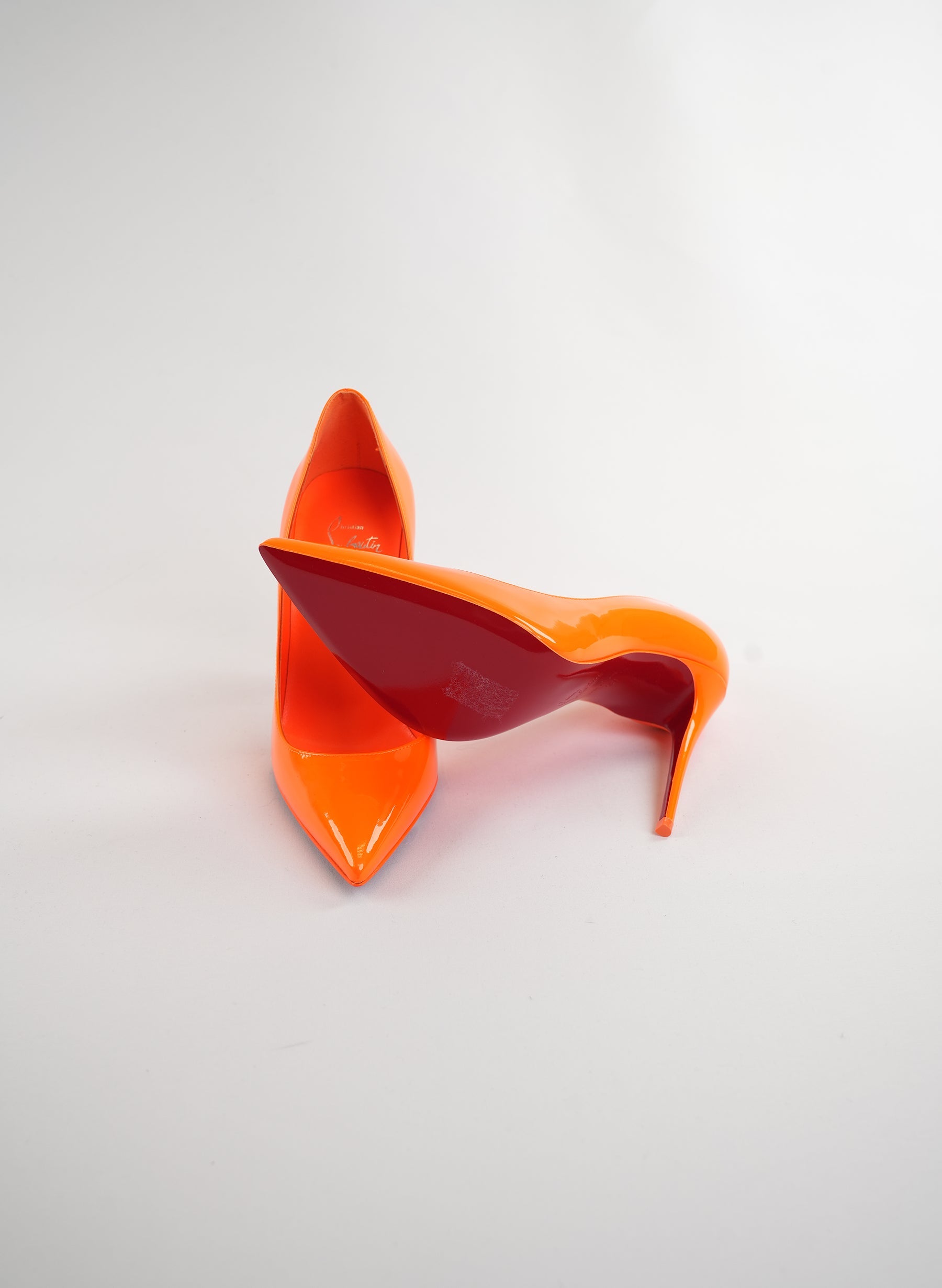 Christian Louboutin Kate 100 Patent Leather Orange Pumps
