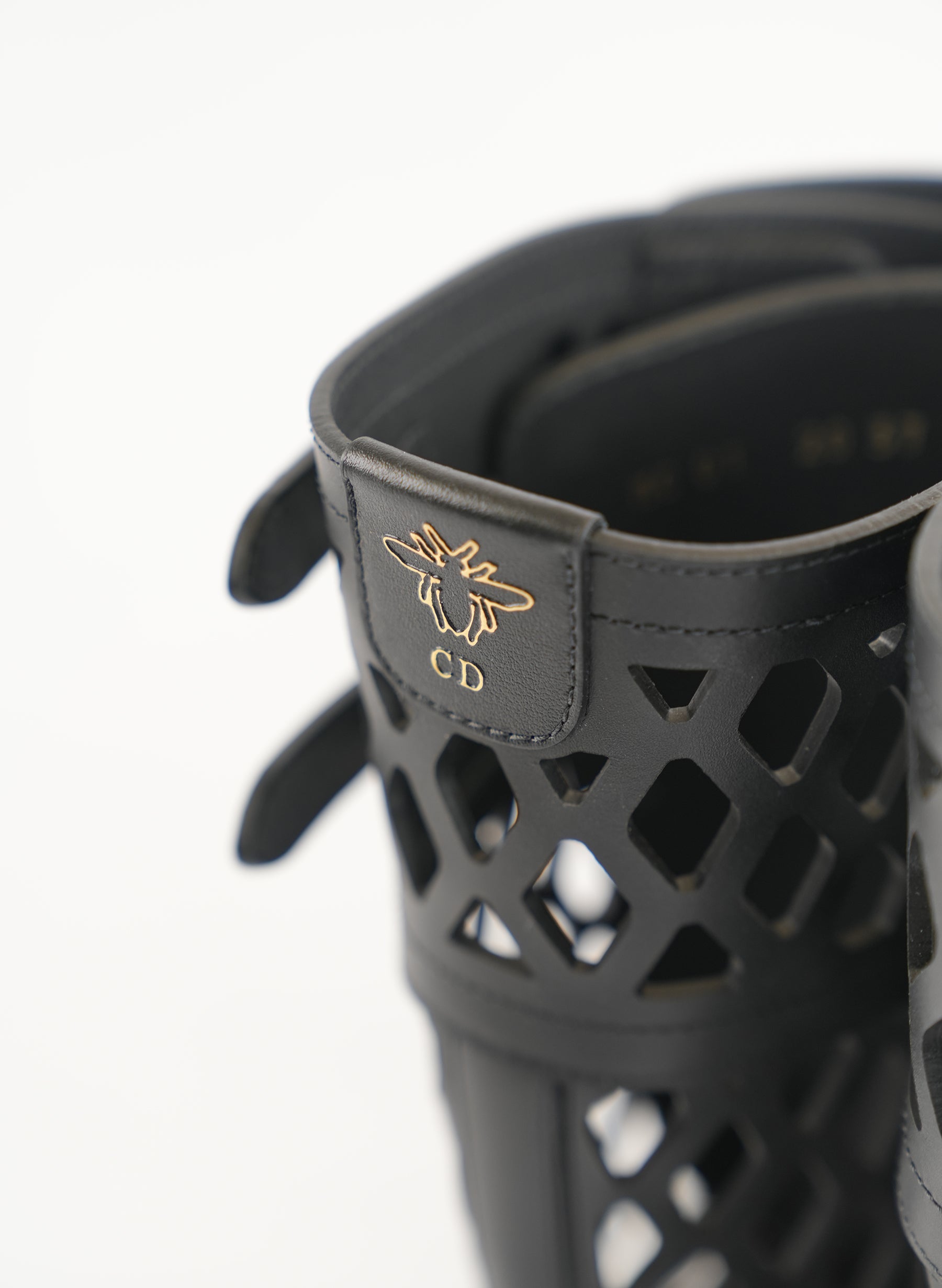 Dior Black Leather Laser Cut Accents Combat Boots