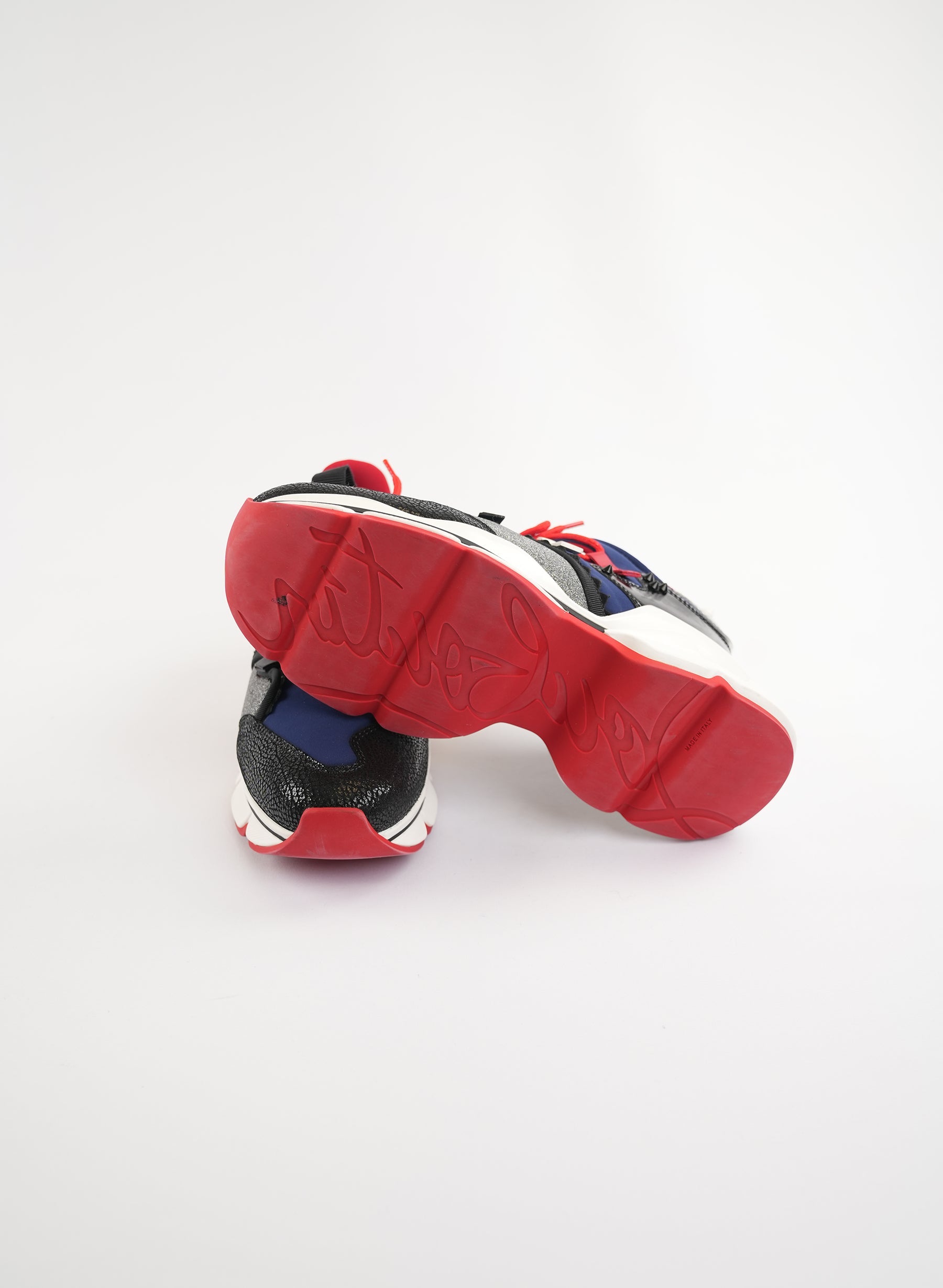 Christian Louboutin Neoprene Patent Glitter Red Wet Runner Flat Sneakers