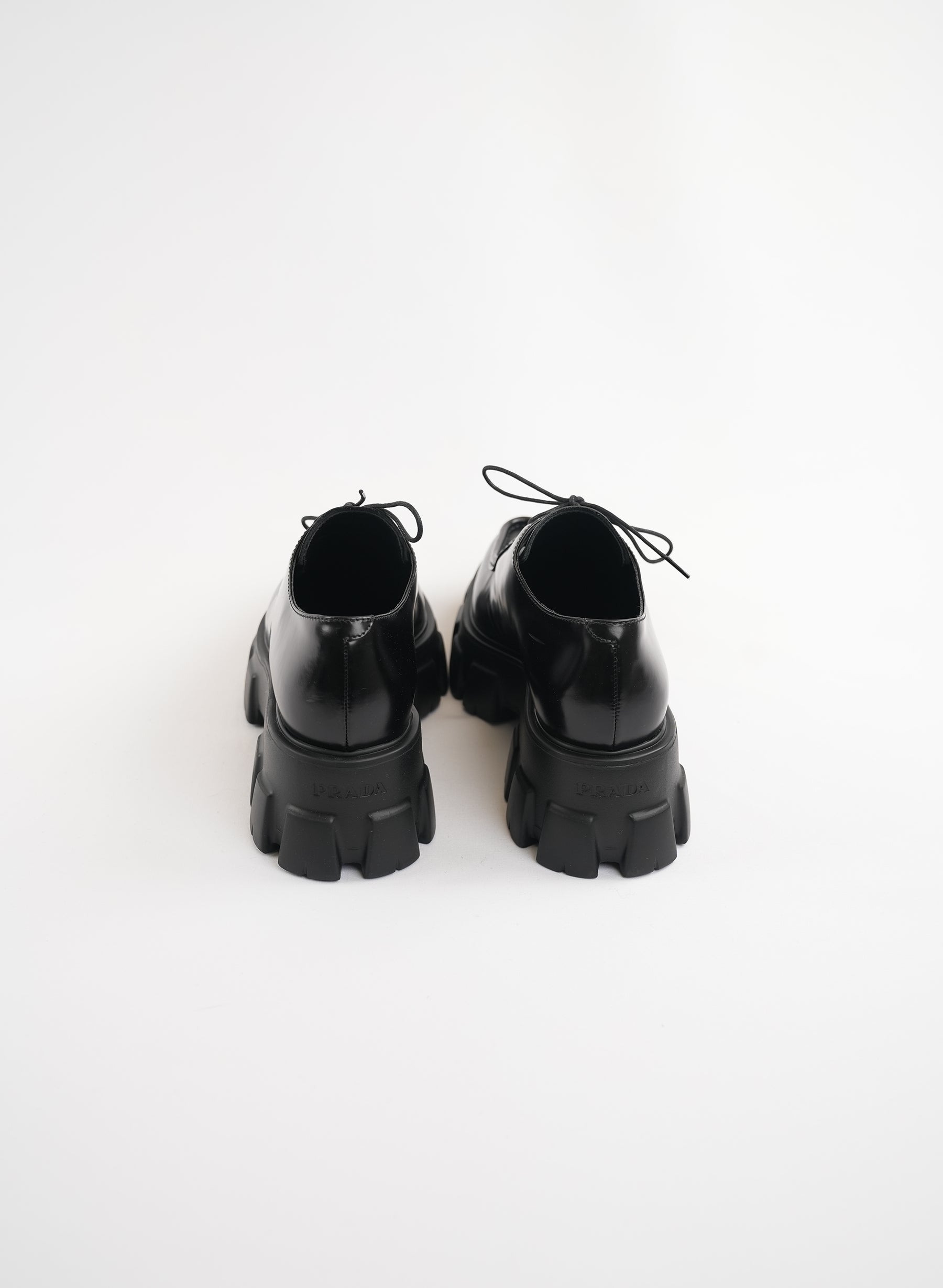 Prada Monolith Pointy Brushed Leather Lace-up Shoes