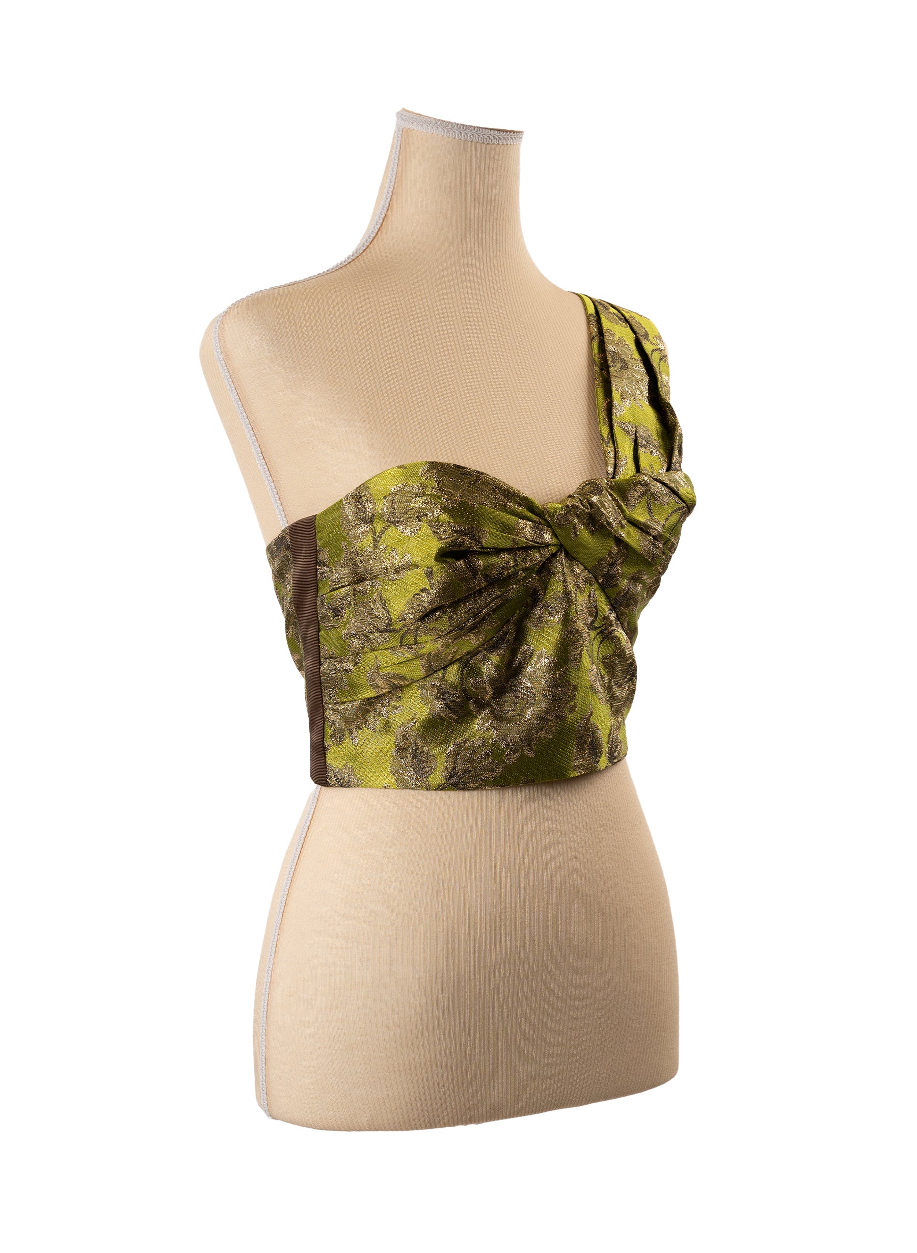 Prada One Sleeve Metallic Jacquard Top