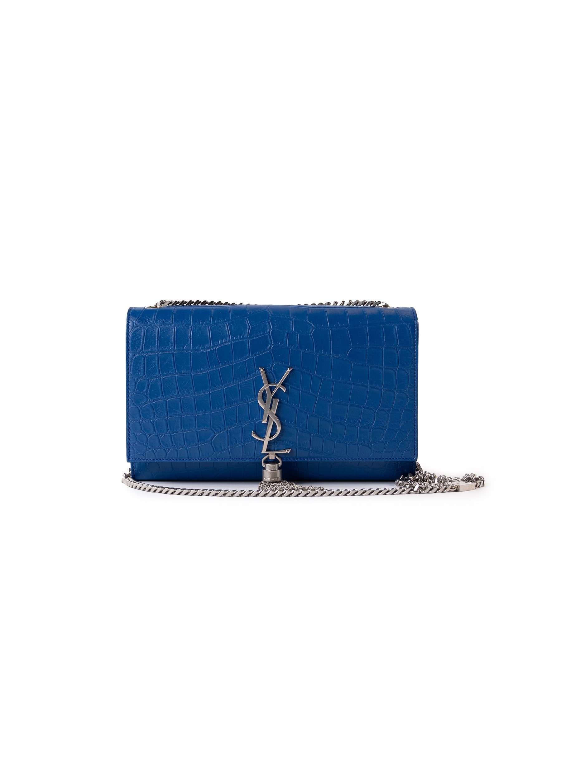 Saint Laurent Classic Monogram Tassel Crossbody Bag Crocodile Embossed Leather Medium