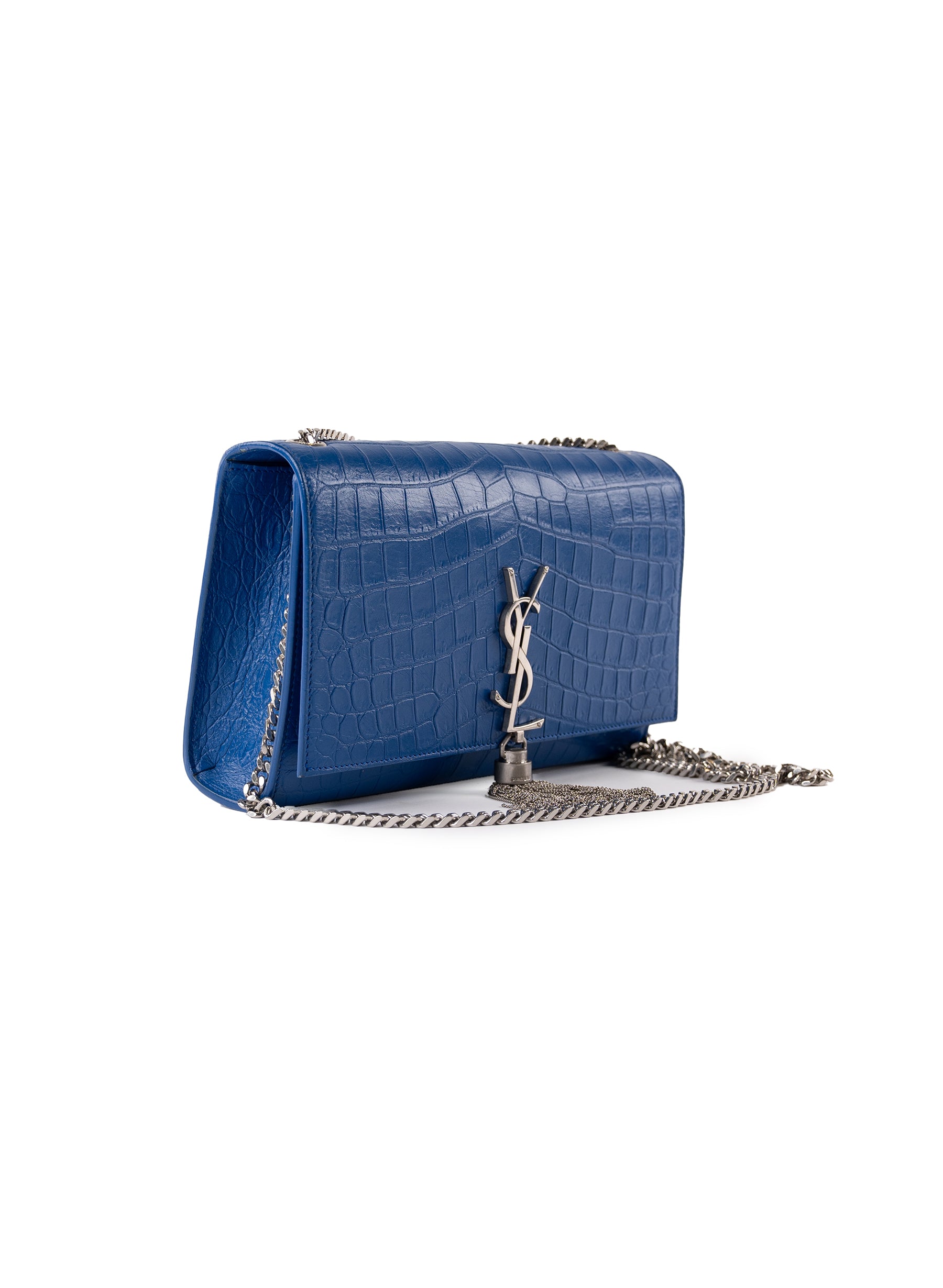 Saint Laurent Classic Monogram Tassel Crossbody Bag Crocodile Embossed Leather Medium