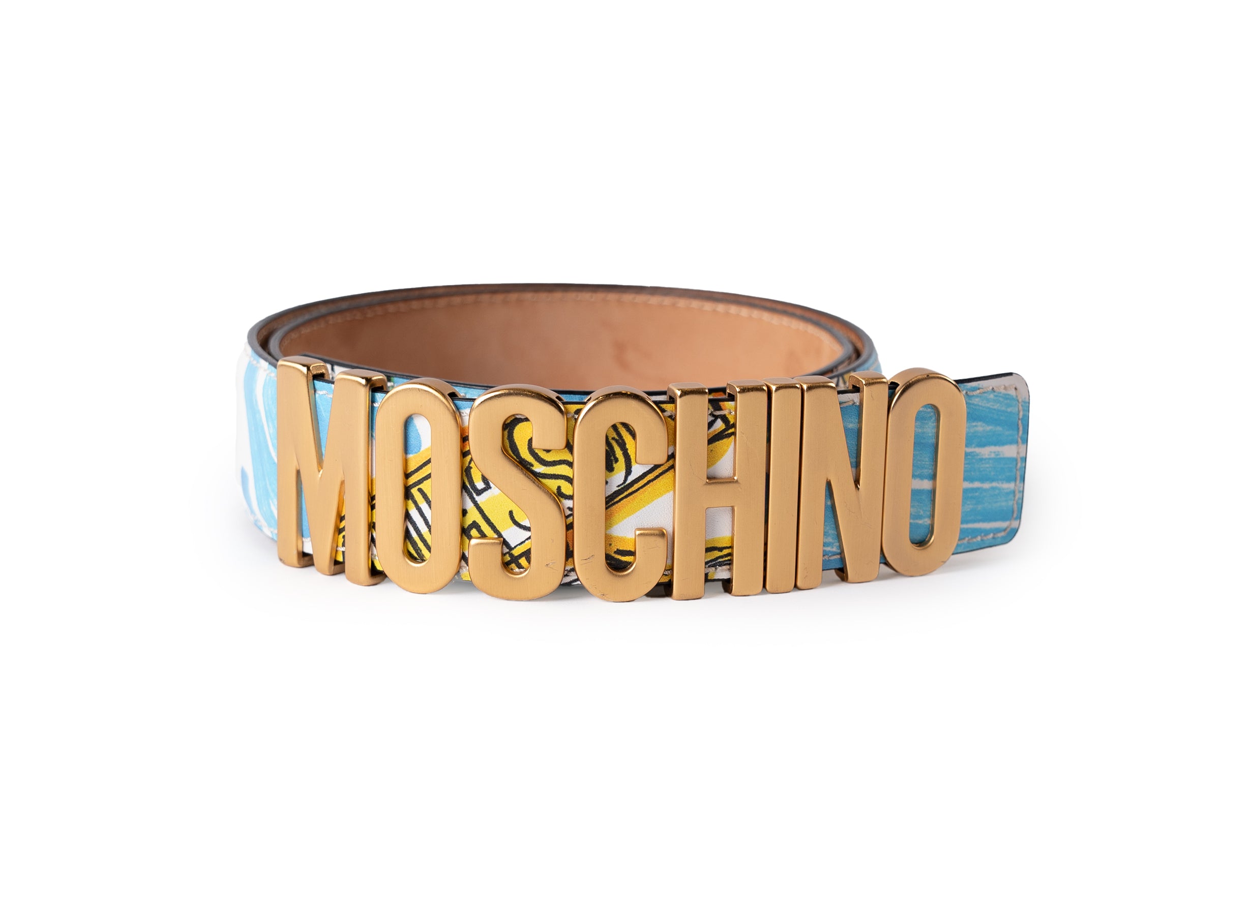 Ceinture Moschino en cuir imprimé avec logo