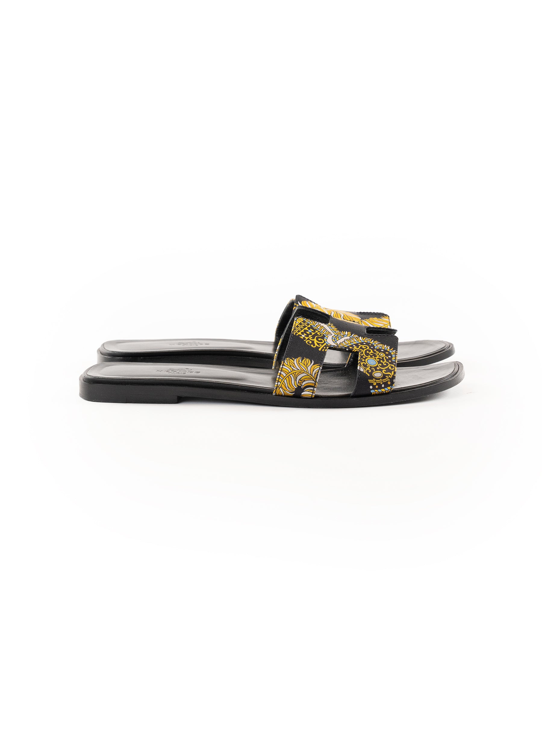 Hermes Sous L'Egide de Mars Imprimé Canvas Oran Flat Slides