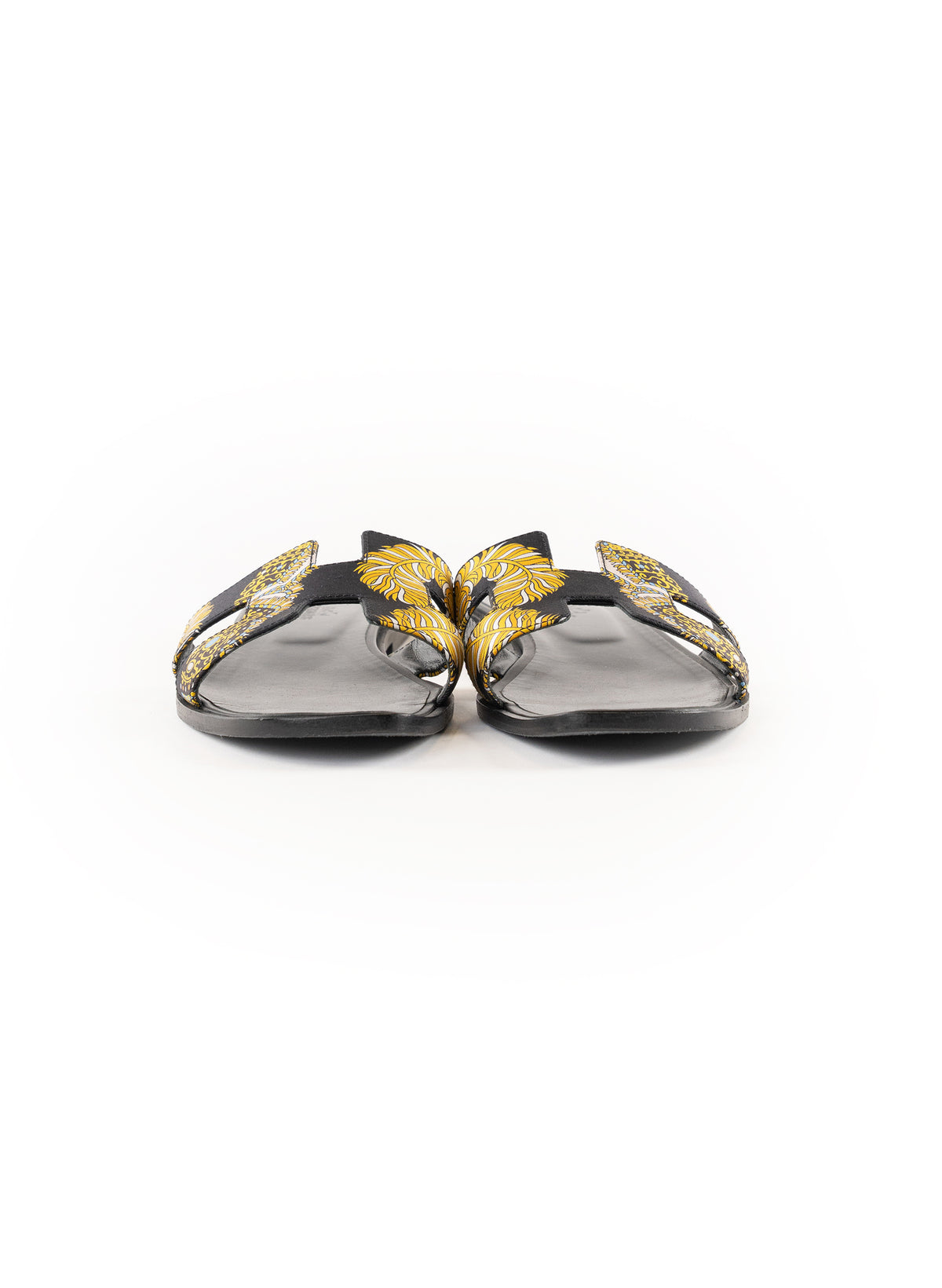 Hermes Sous L'Egide de Mars Imprimé Canvas Oran Flat Slides