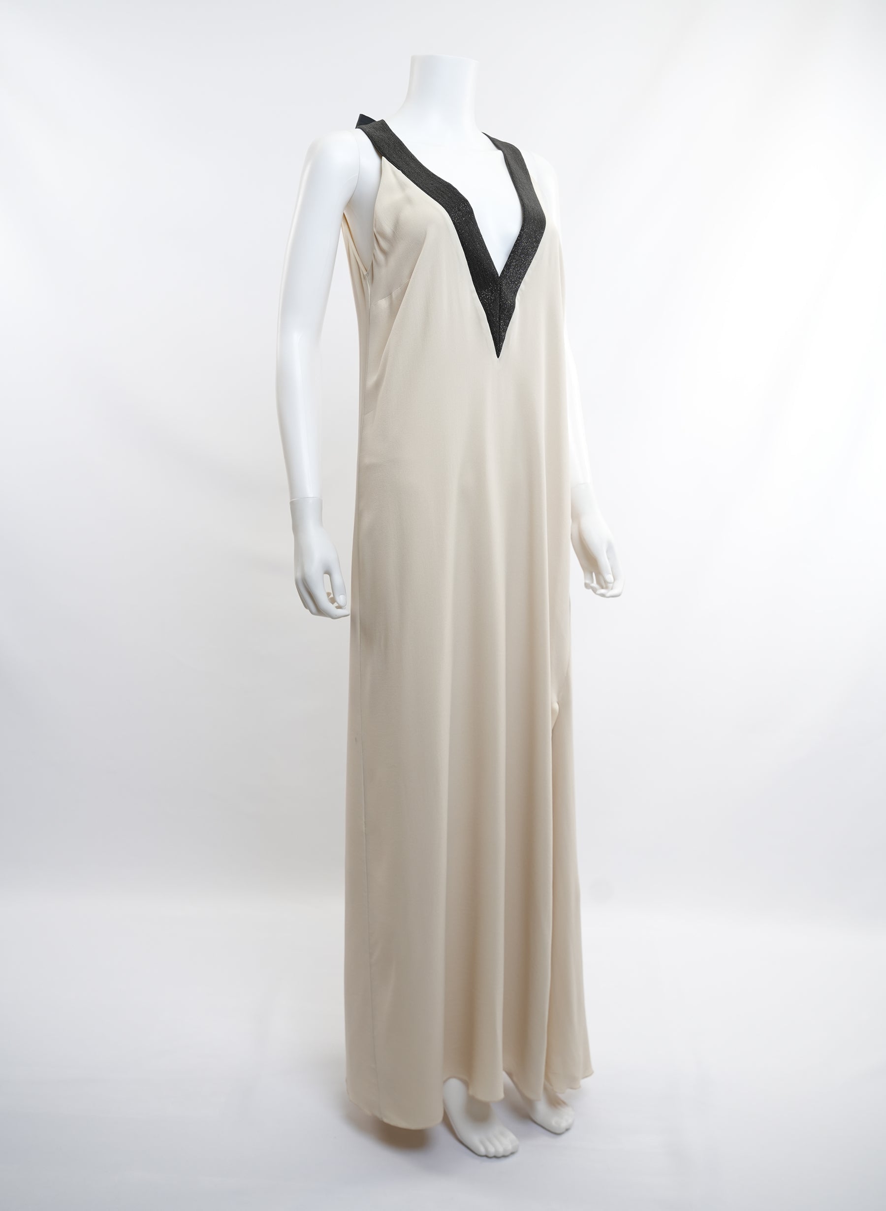 Brunello Cucinelli V Neck Ivory Silk Dress