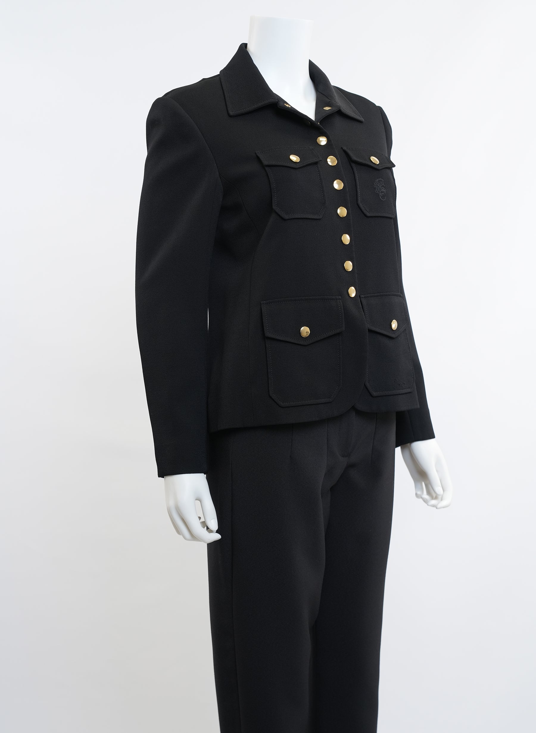 Chloe Black Crepe Military Jacket With Gold Buttons