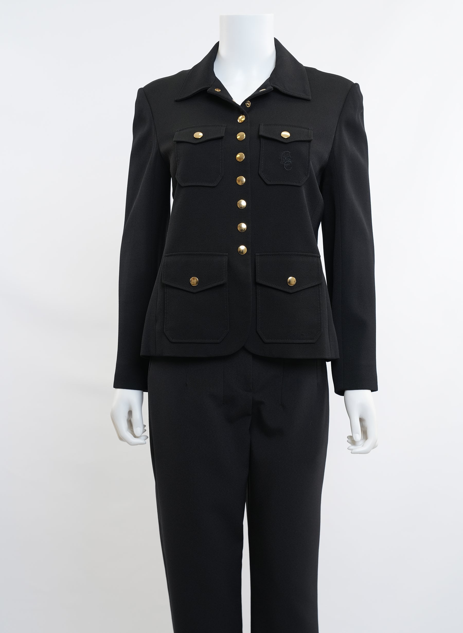Chloe Black Crepe Military Jacket With Gold Buttons