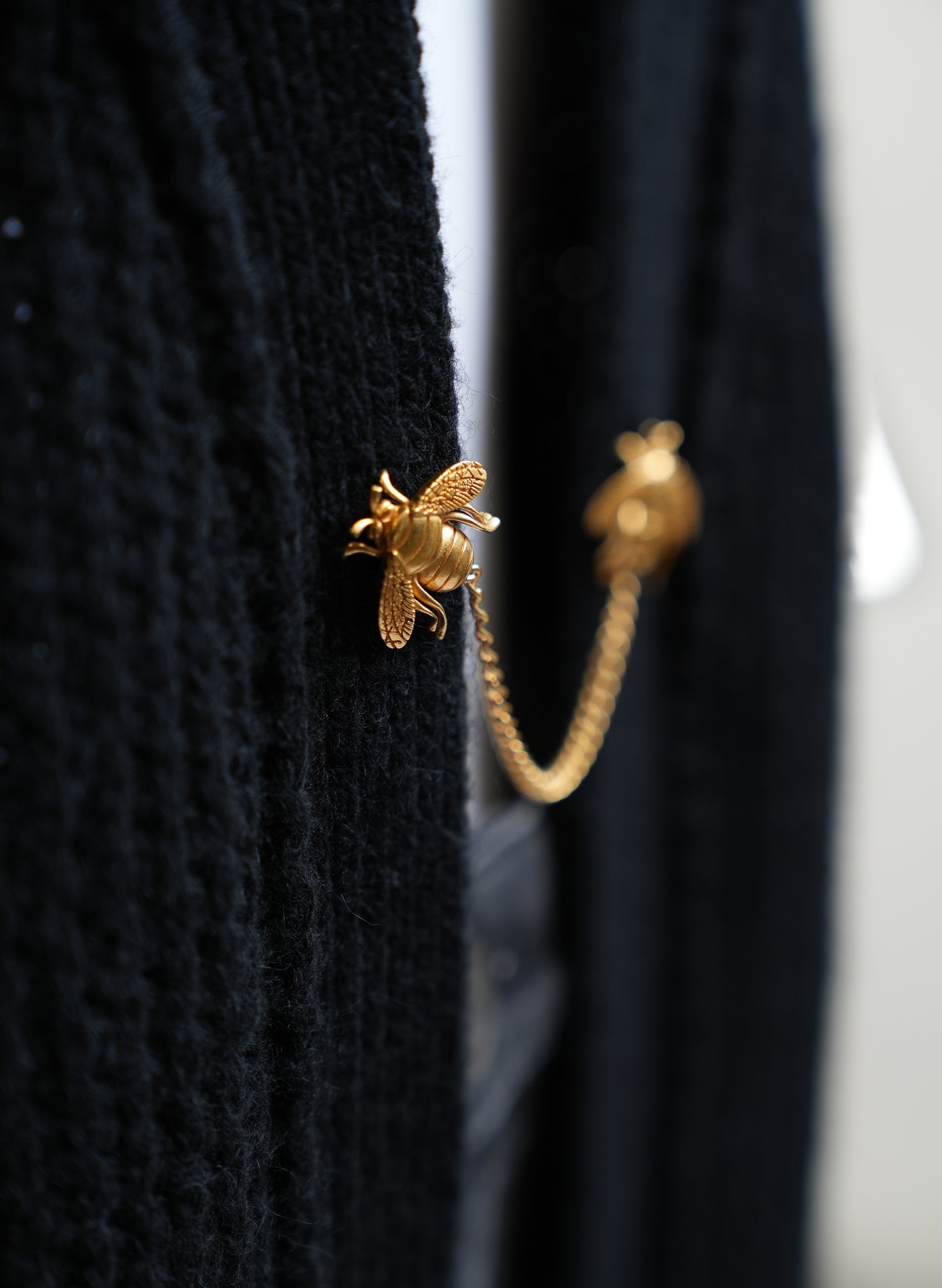 Christian Dior Navy Open Knit Cardigan With Gold Toned Pin