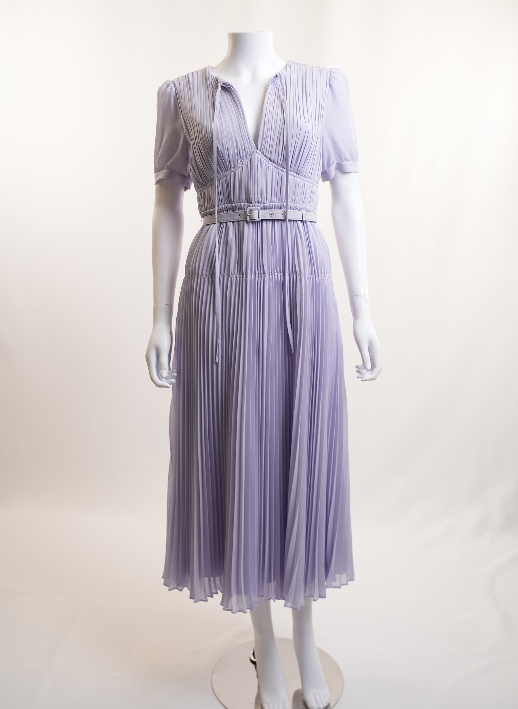 Self-Portrait Lilac Purple Pleated Skirt Short Sleeve Dress