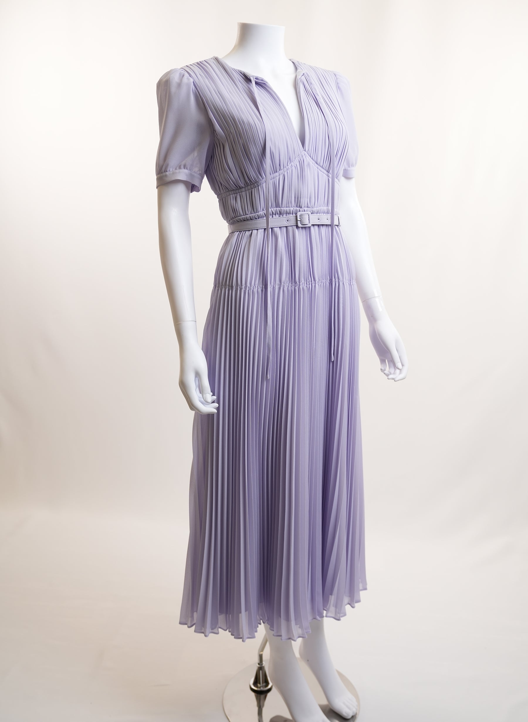 Self-Portrait Lilac Purple Pleated Skirt Short Sleeve Dress