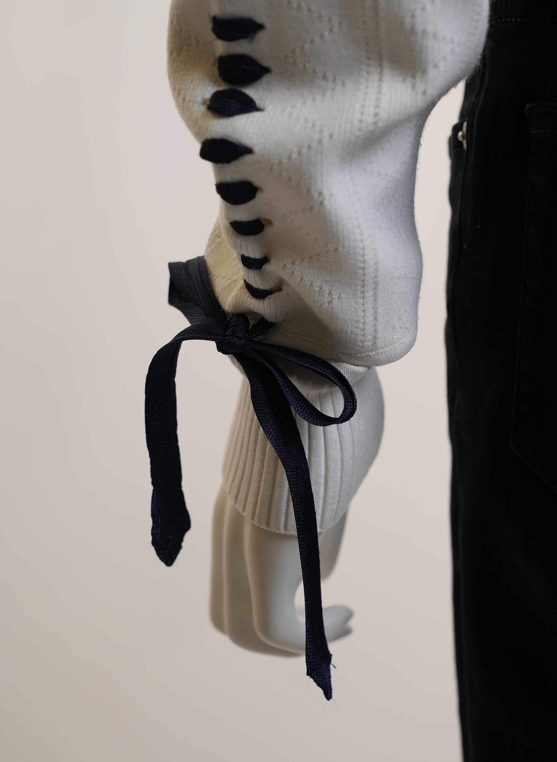 Fendi White Round Neck Ribbon Stripe Knit