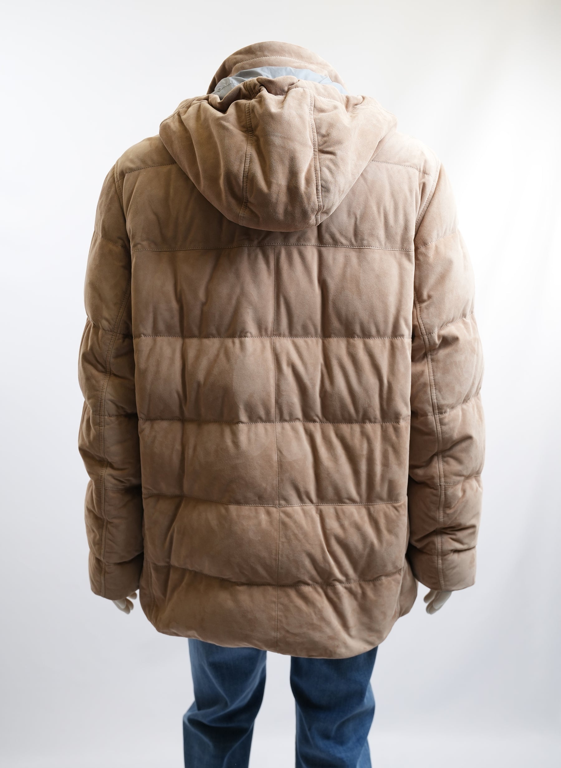 Brunello Cucinelli Down Padded Suede Jacket With Detachable Hood